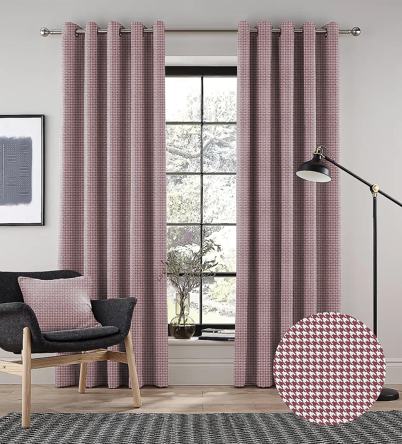 HOUNDSTOOTH M-PINK BLACKOUT CURTAINS