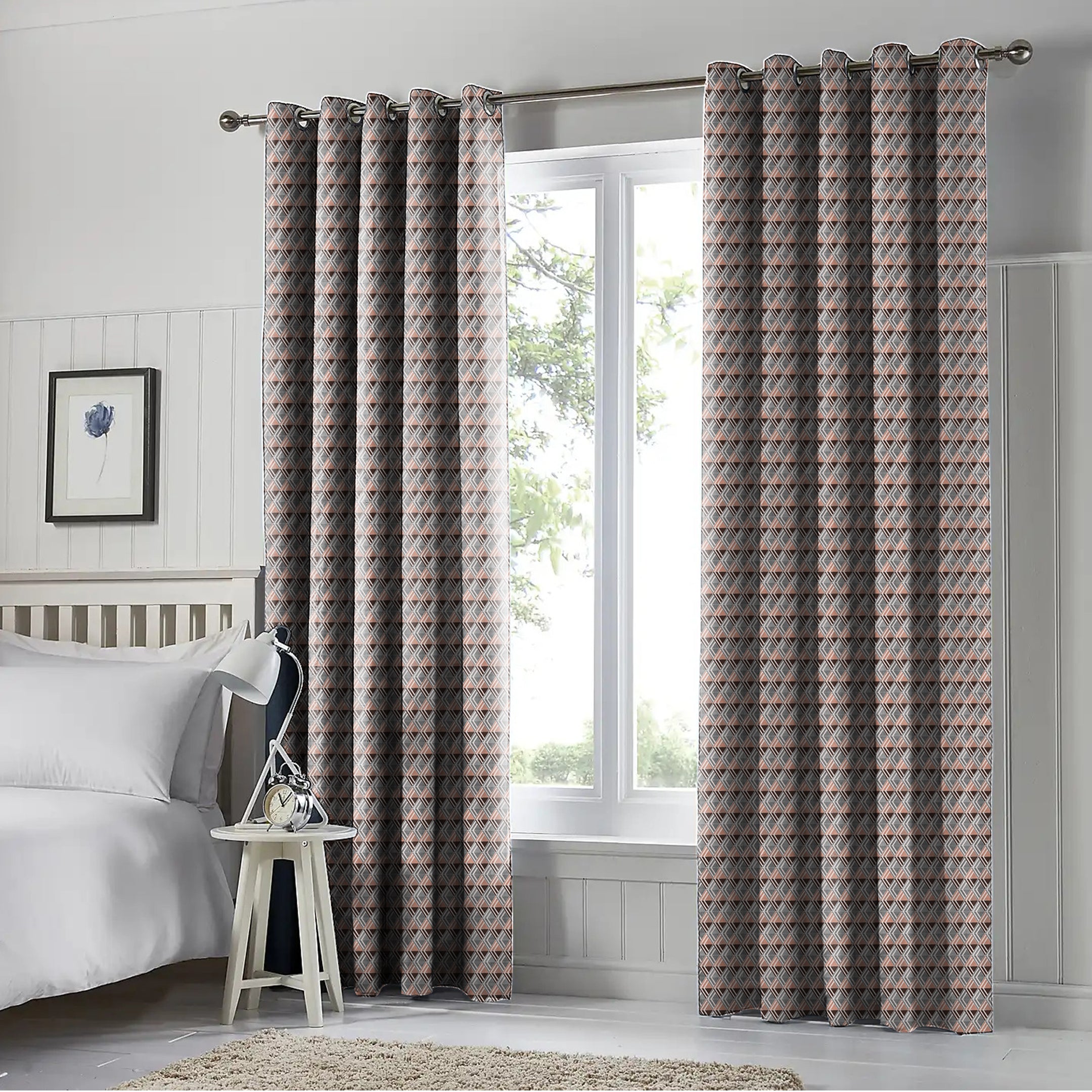 ILLUSION MULTI TRIANGLE BLACKOUT CURTAIN TERRACOTTA/COFFEE