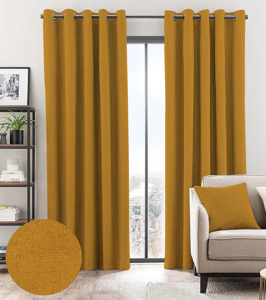 BROOKE DARK MUSTARD BLACKOUT CURTAINS