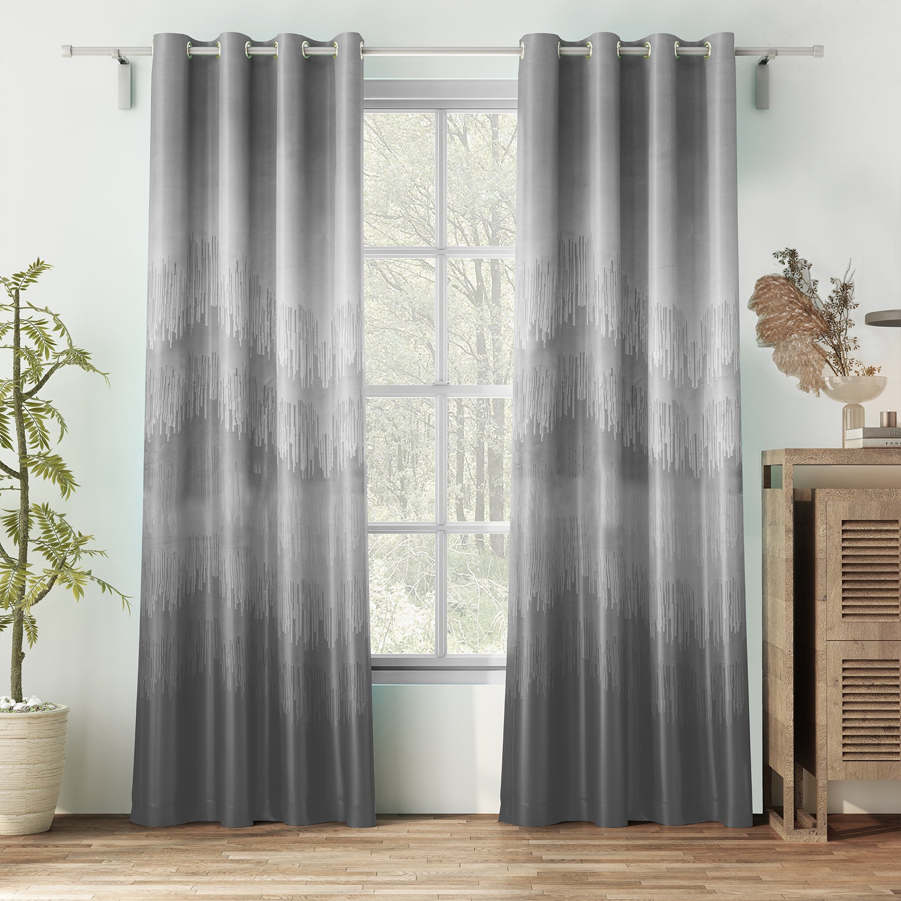 KUDO GREY CURTAIN BLACKOUT PRINTED FOR LIVING & BEDROOMS