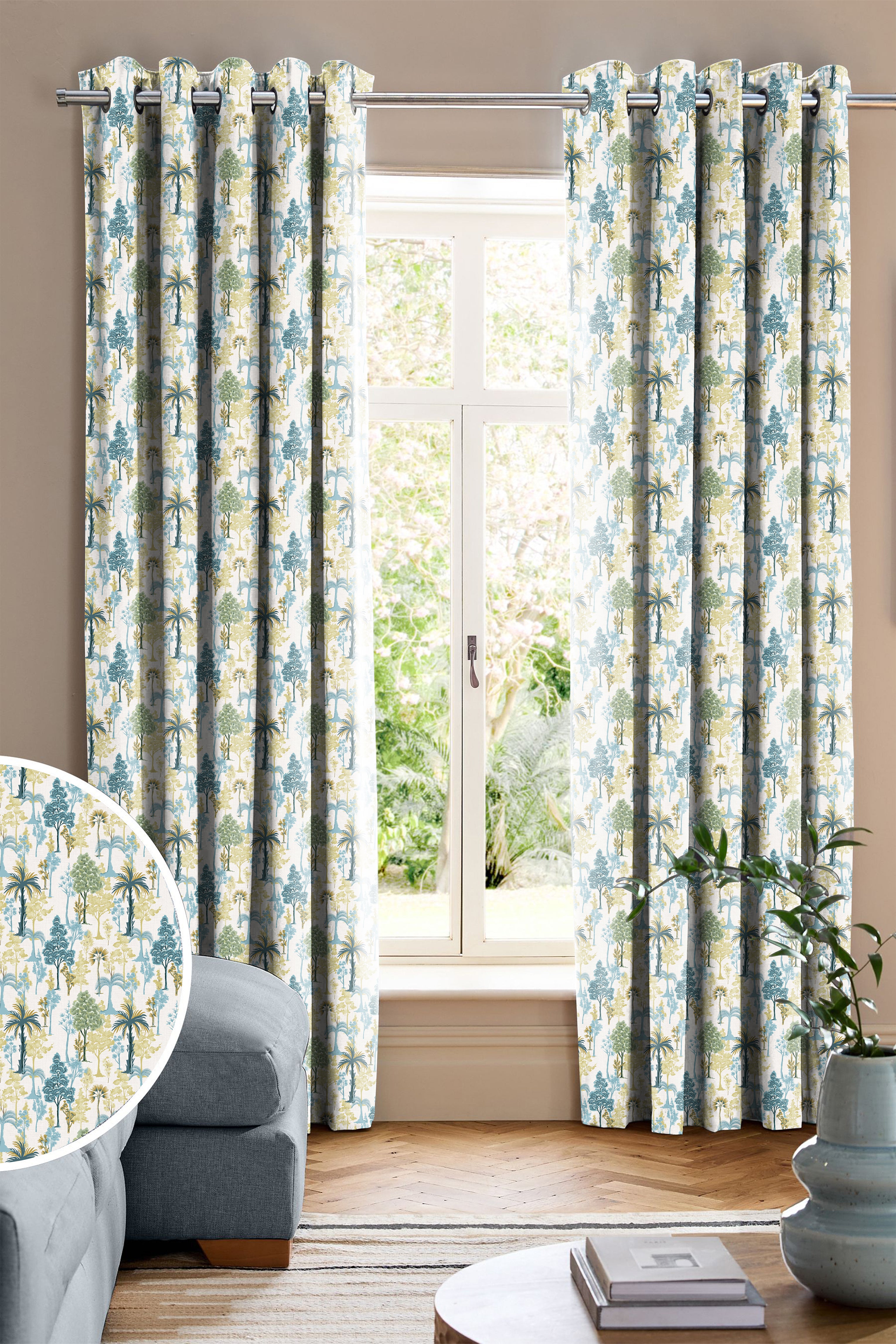 GENOA SEAGREEN ROOM DARKENING PRINTED CURTAIN