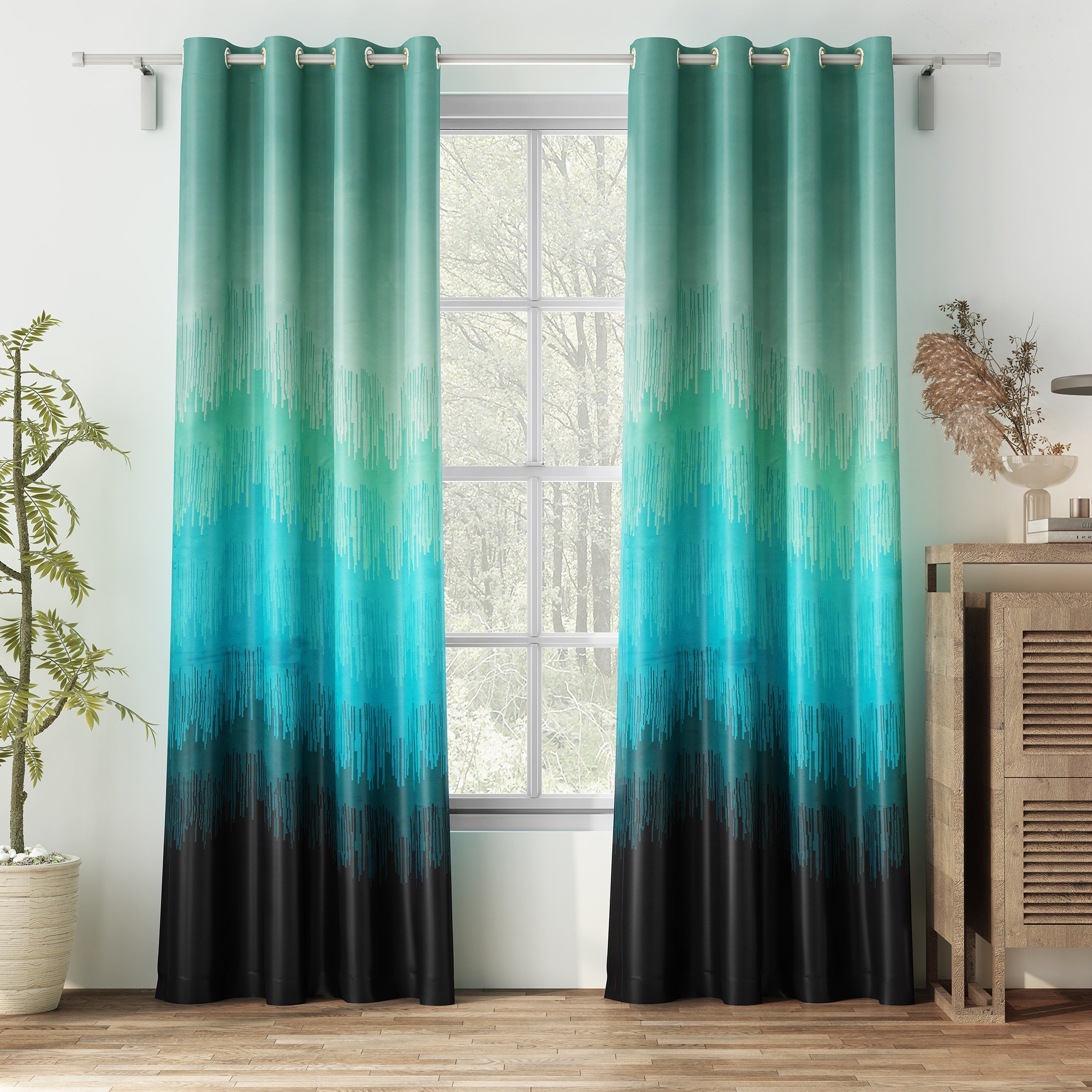 KUDO TEAL CURTAINS BLACKOUT PRINTED FOR LIVING & BEDROOMS