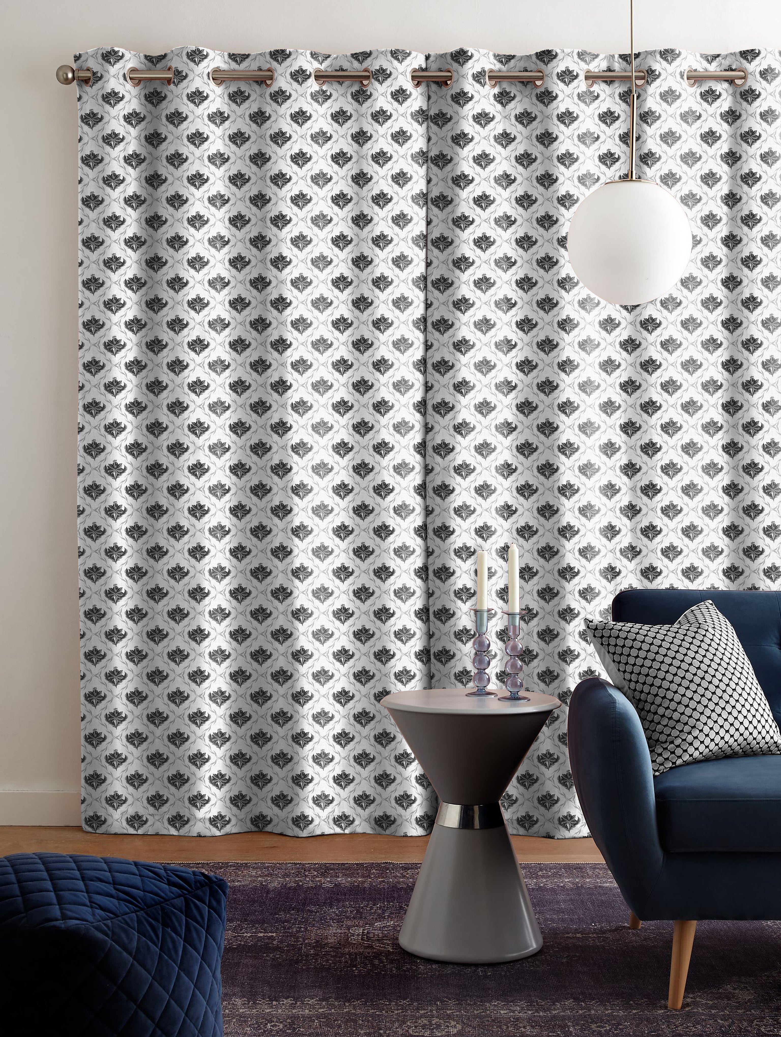 CHURCHGATE SOFT GREY ROOM DARKENING PRINTED CURTAIN