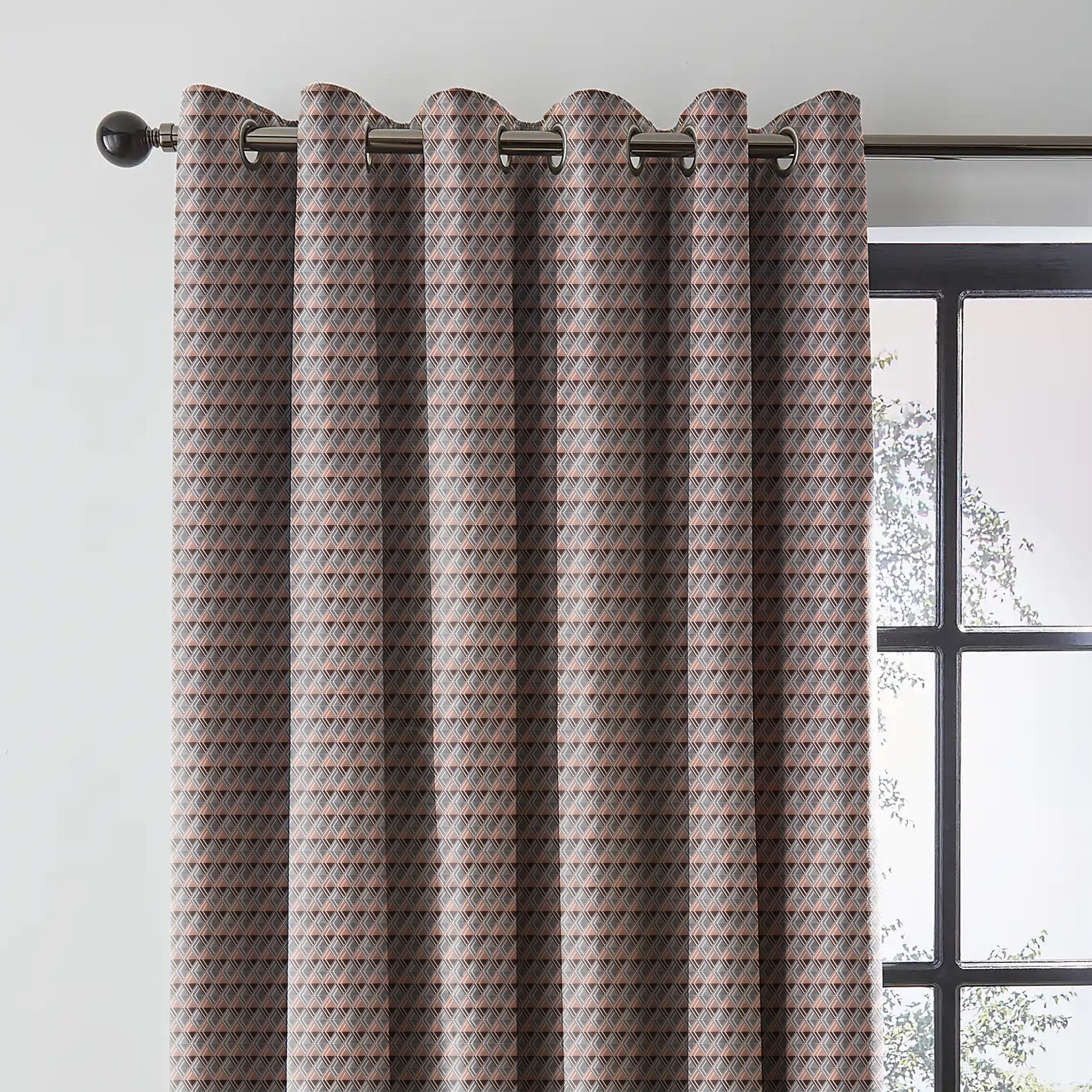 ILLUSION MULTI TRIANGLE BLACKOUT CURTAIN TERRACOTTA/COFFEE