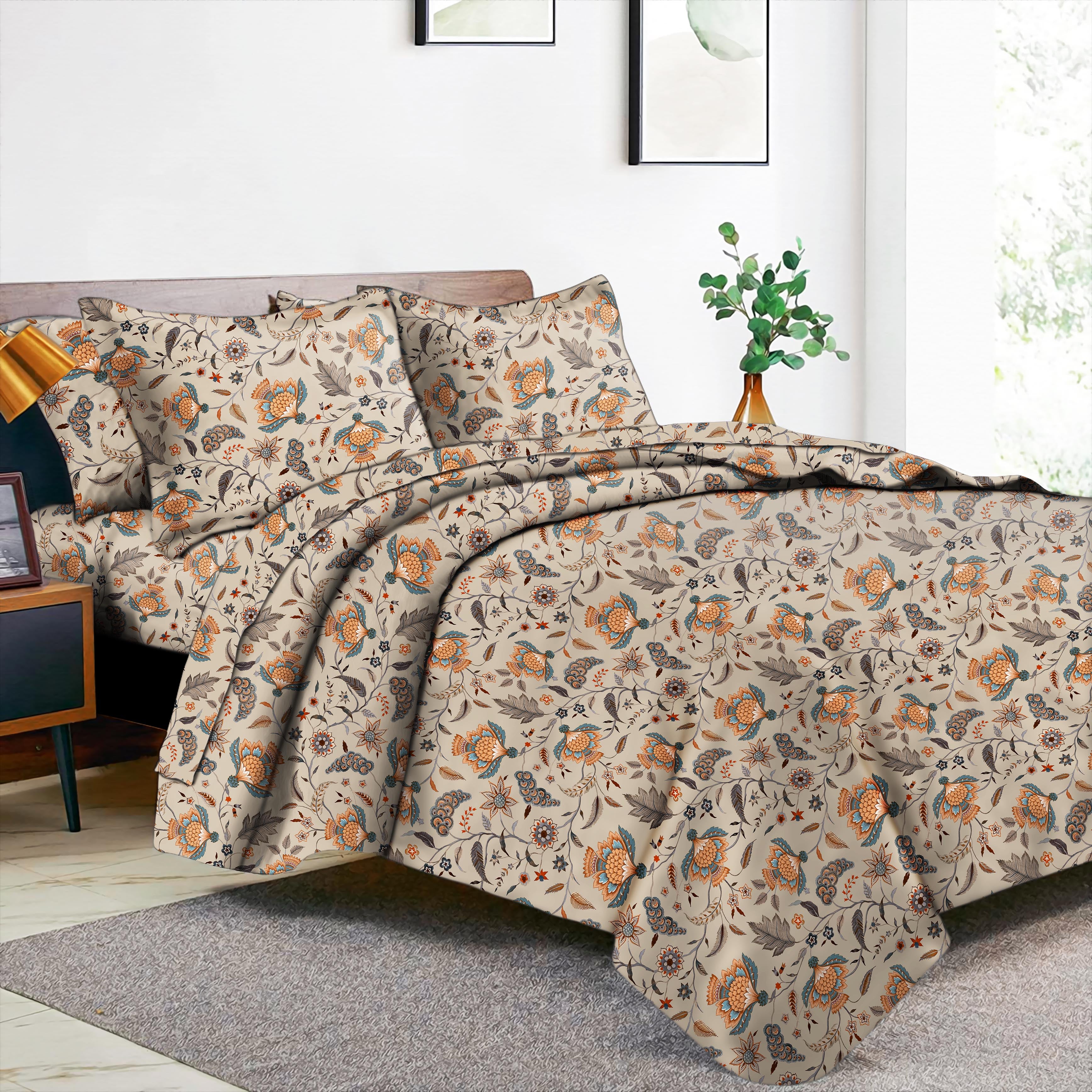 Kasbah Beige Bedsheet for Double Bed with 2 Pillow Covers Size(104" X 90")