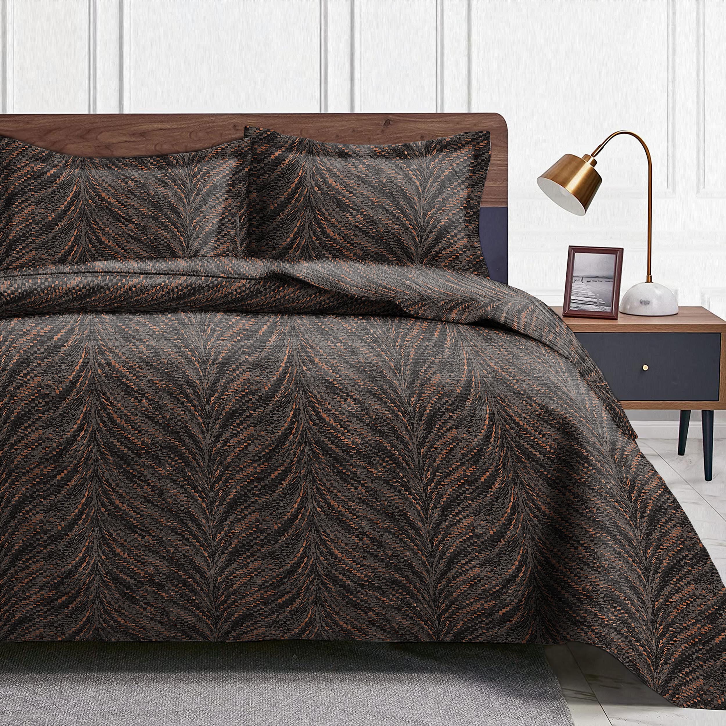 Luxor Bronze Bedcover for Double Bed with 2 PillowCovers King Size (104" X 90")