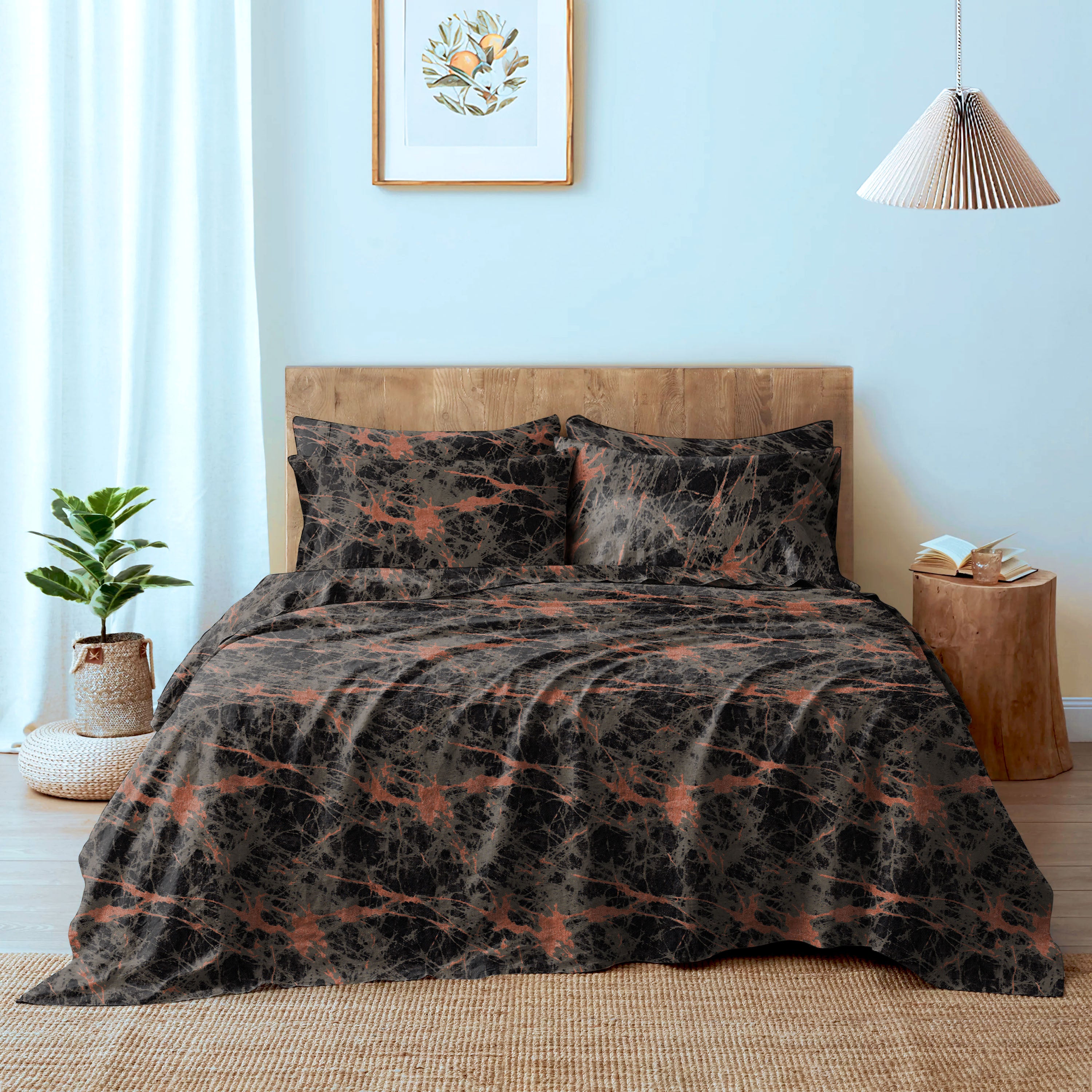 LAVA BRONZE  BEDSHEET FOR DOUBLE BED WITH 2 PILLOW COVERS KING SIZE (104" X 90")