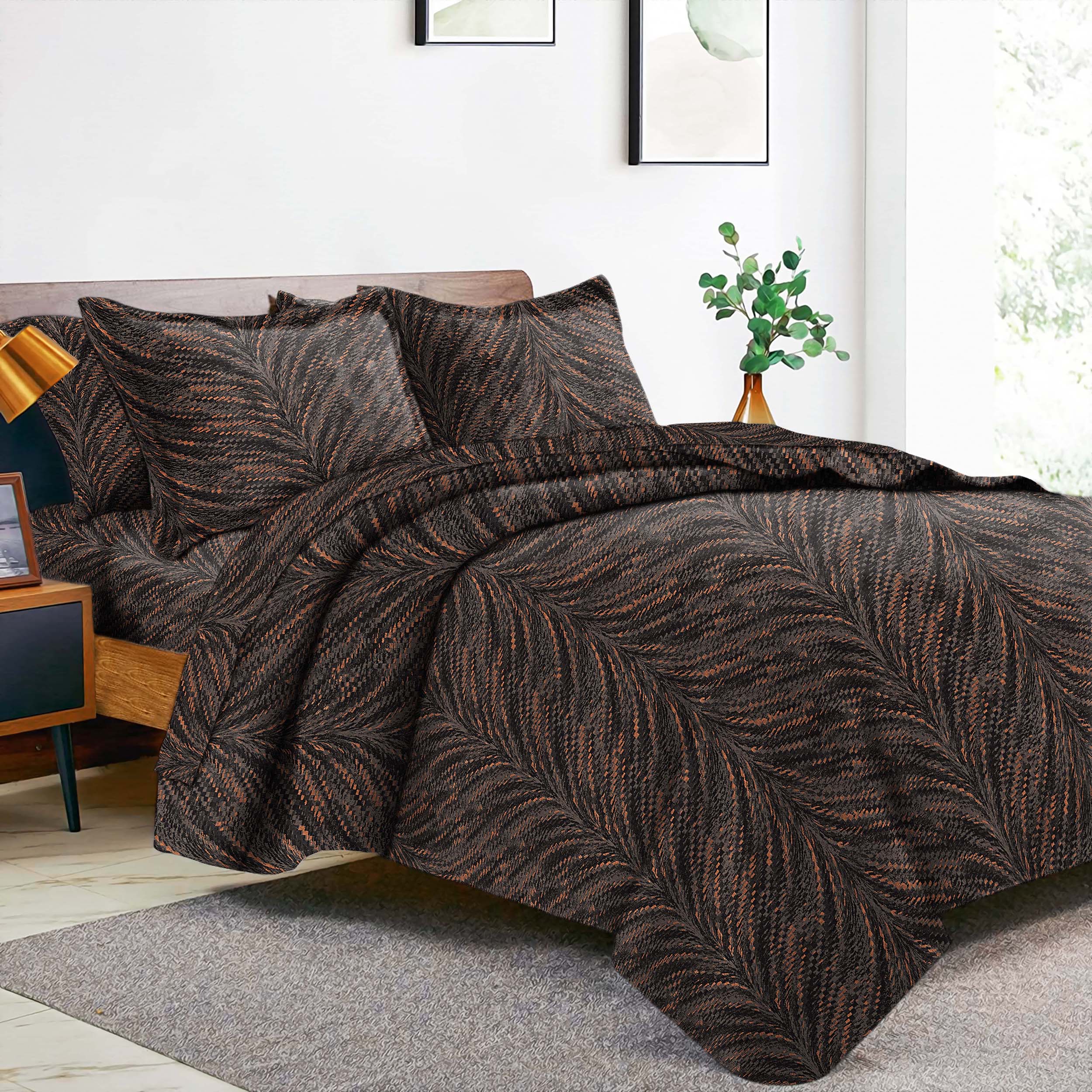 Luxor Bronze Bedcover for Double Bed with 2 PillowCovers King Size (104" X 90")