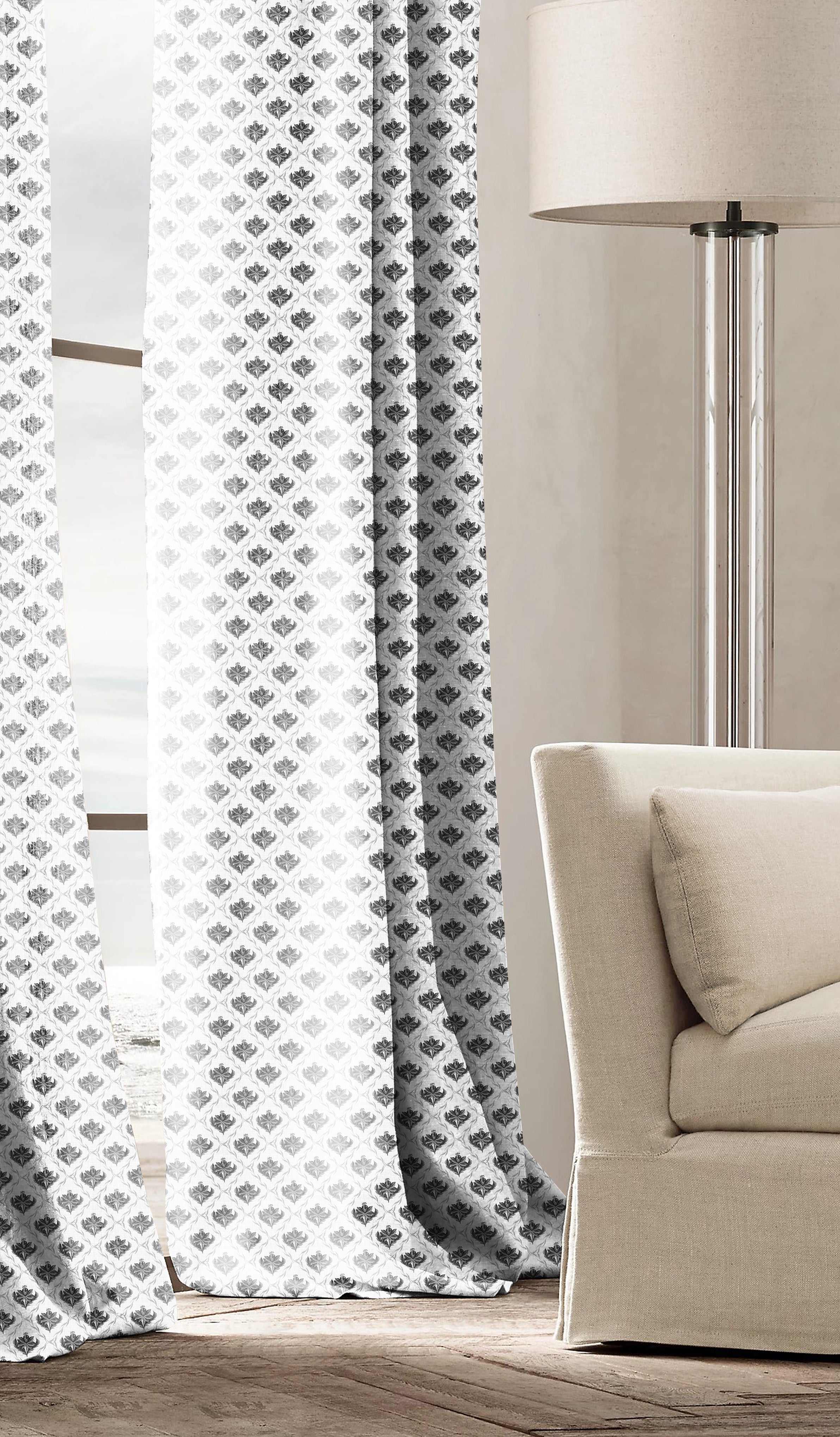 CHURCHGATE SOFT GREY ROOM DARKENING PRINTED CURTAIN