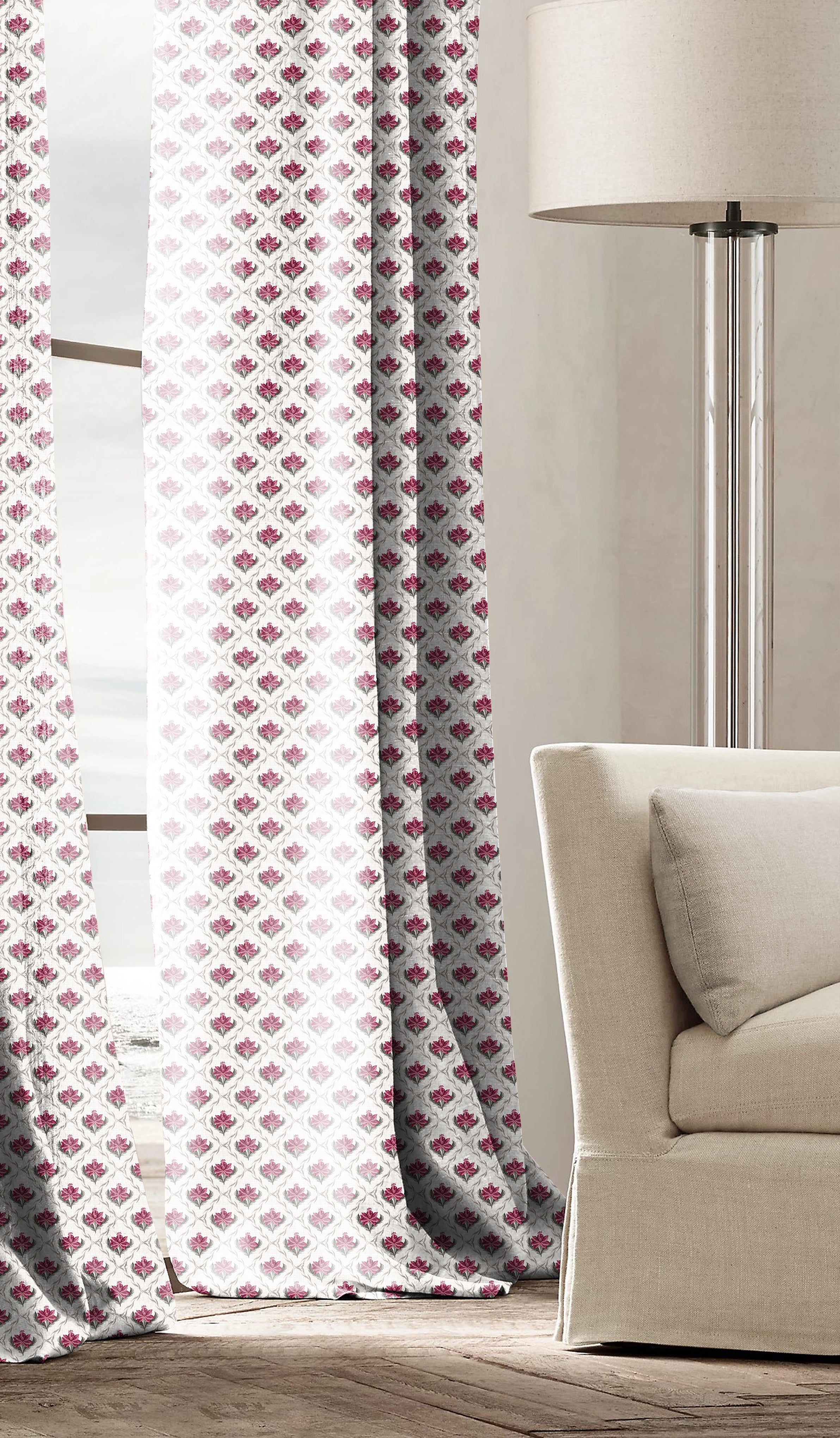 CHURCHGATE BABY PINK ROOM DARKENING PRINTED CURTAIN