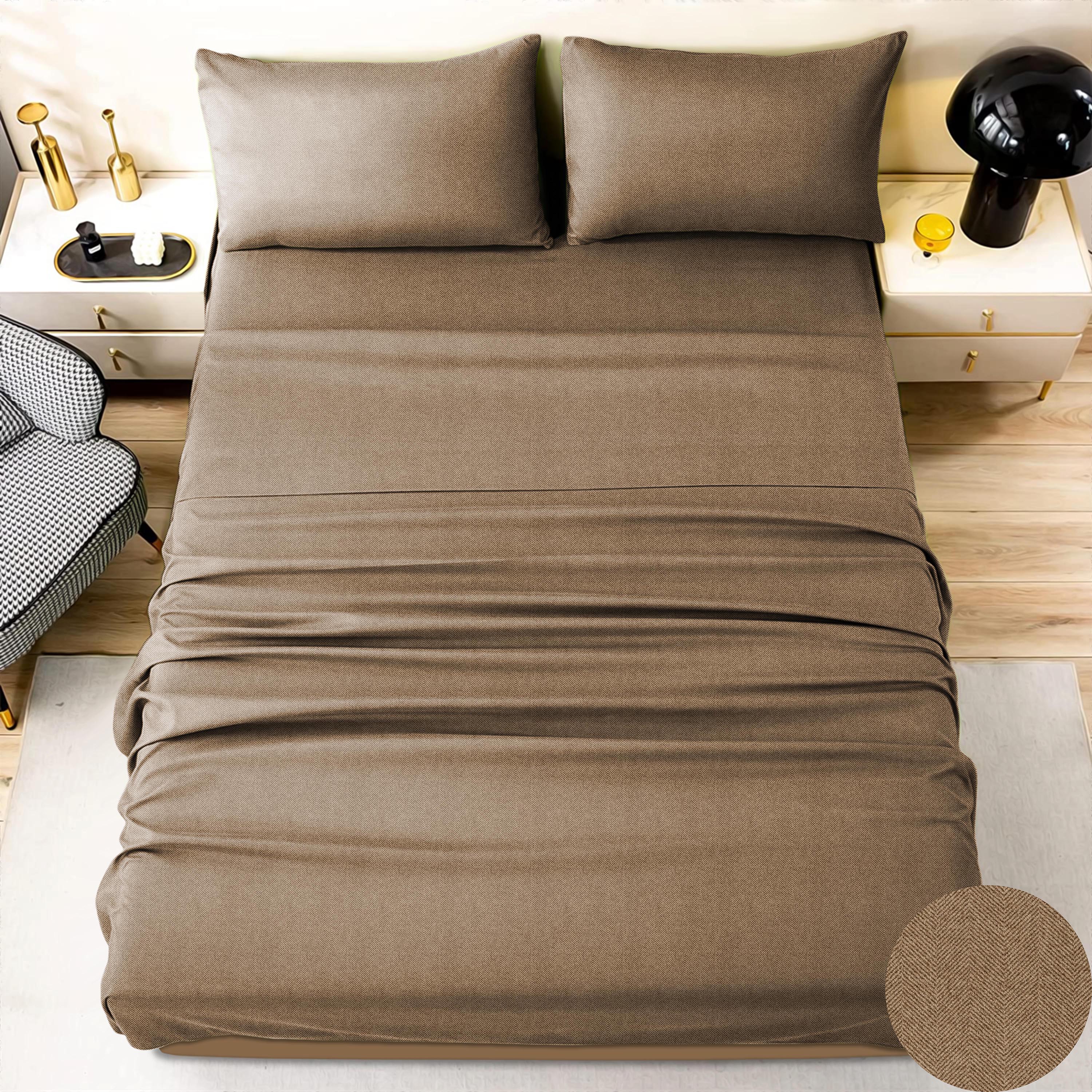 Herringbone Coffee Bedcover for Double Bed with 2 PillowCovers King Size (104" X 90")