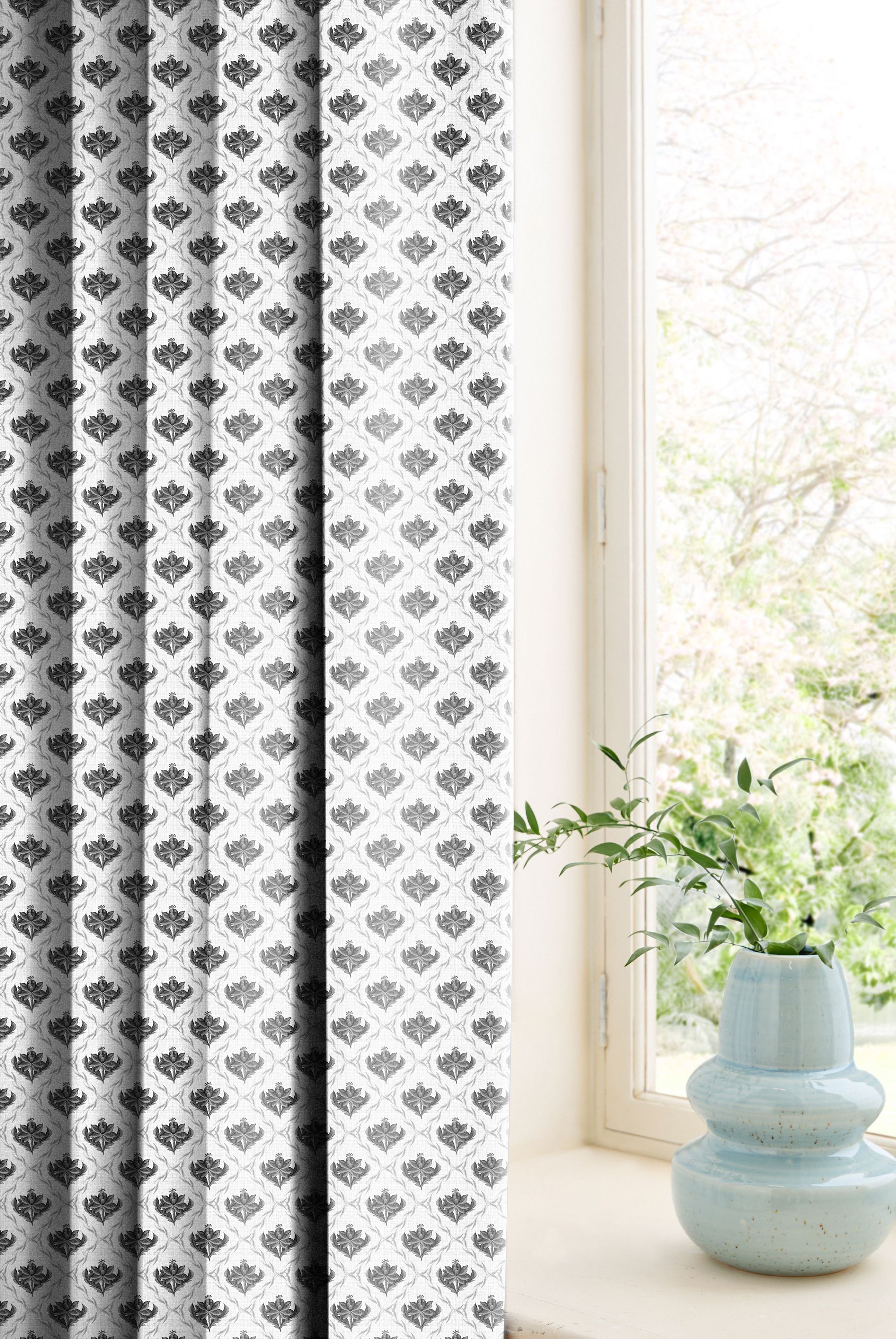 CHURCHGATE SOFT GREY ROOM DARKENING PRINTED CURTAIN