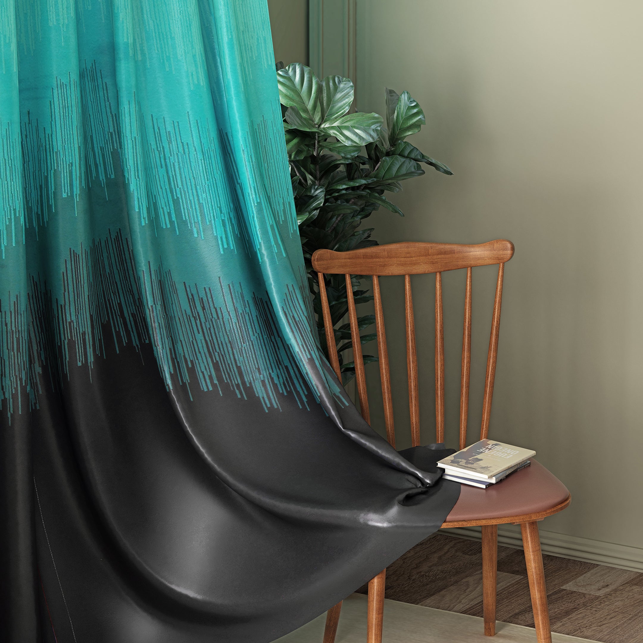 KUDO TEAL CURTAINS BLACKOUT PRINTED FOR LIVING & BEDROOMS