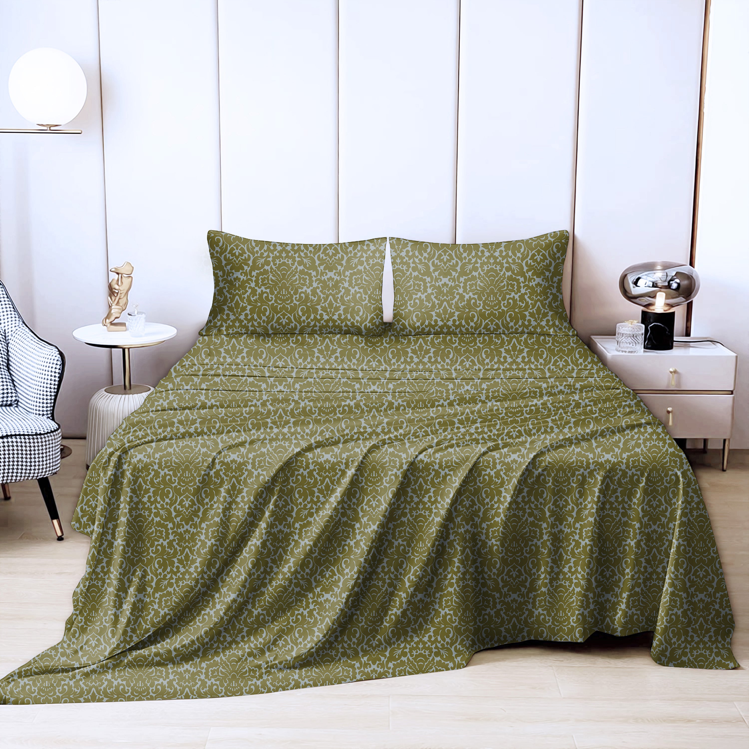 Casableu Microfiber Sydney Camo Green Bedcover for Double Bed with 2 Pillow Covers King Size (104" X 90")