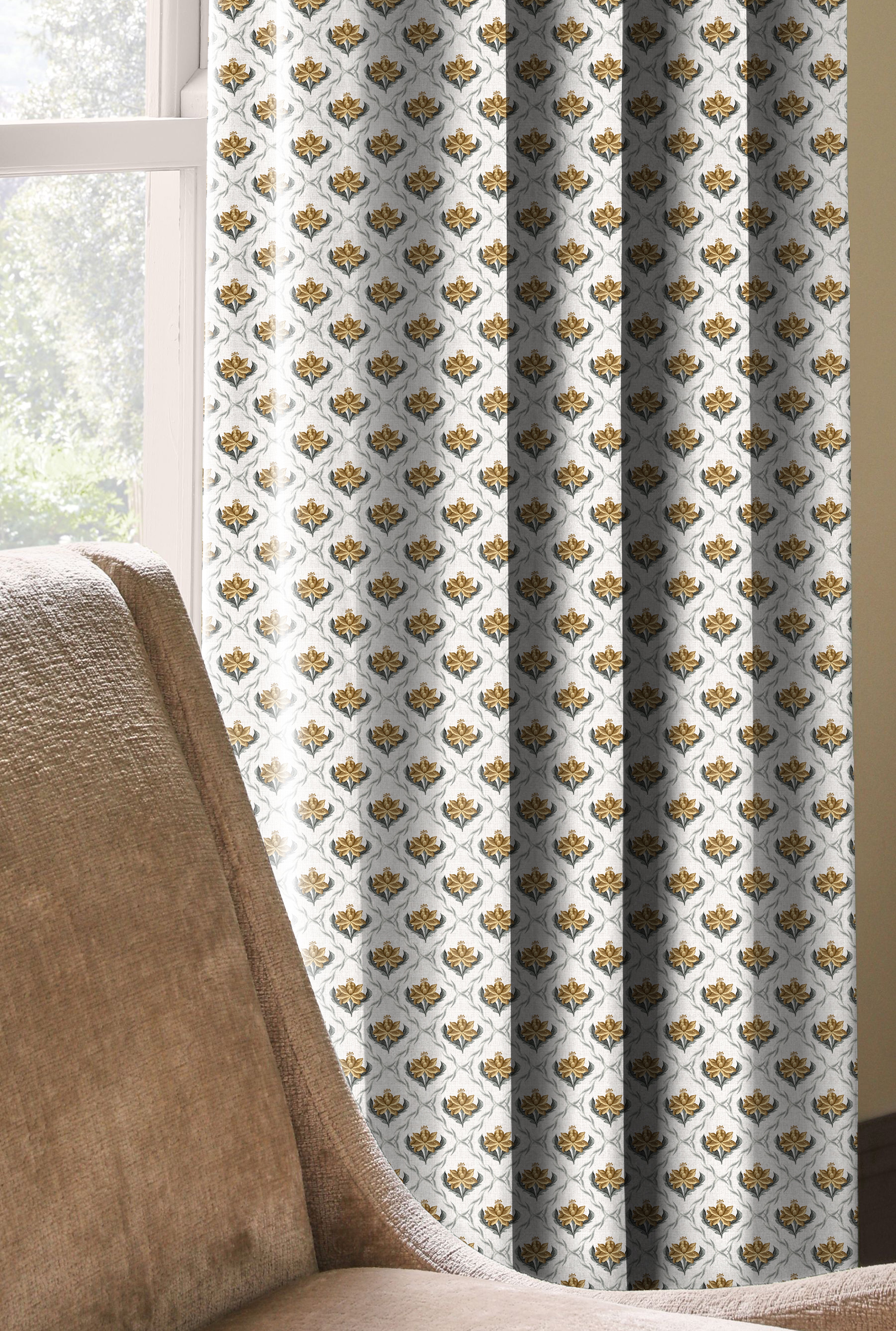 CHURCHGATE MUSTARD ROOM DARKENING PRINTED CURTAIN