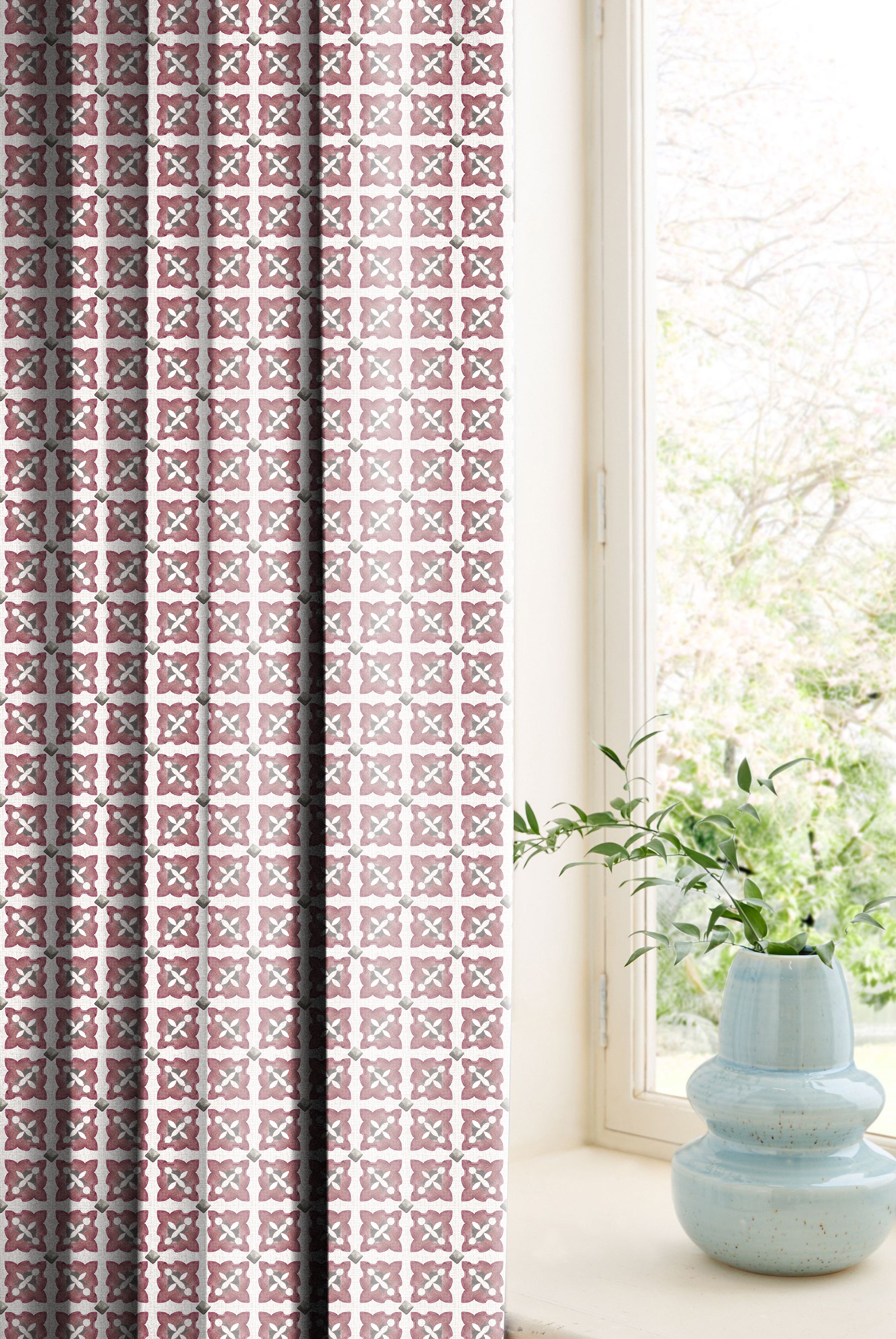 DOHA BABYPINK ROOM DARKENING PRINTED CURTAIN