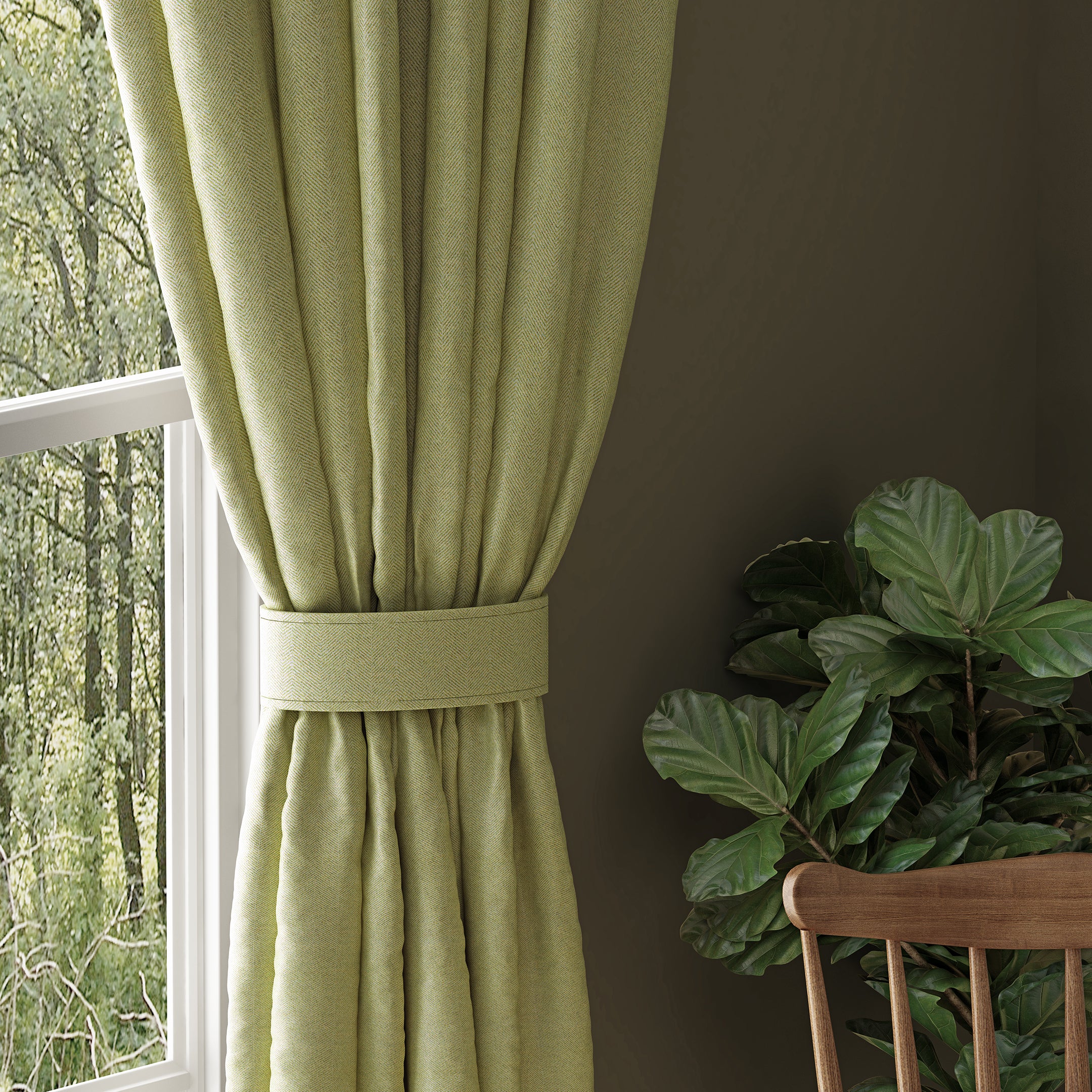 HERRINGBONE L GREEN BLACKOUT CURTAINS