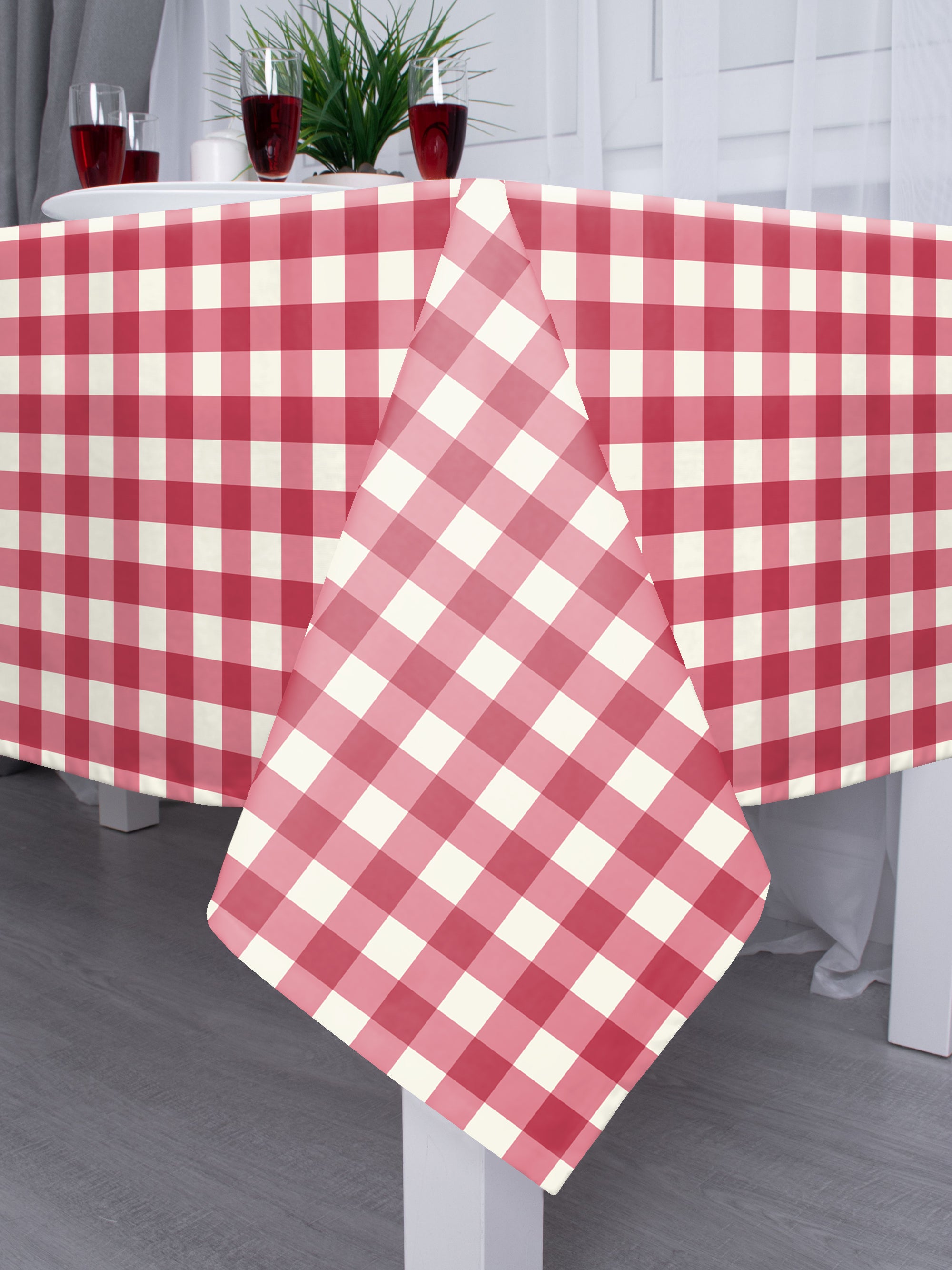 SPRING GALLERY BIG CHECK Dusty Red 6 Seater Table Cloth