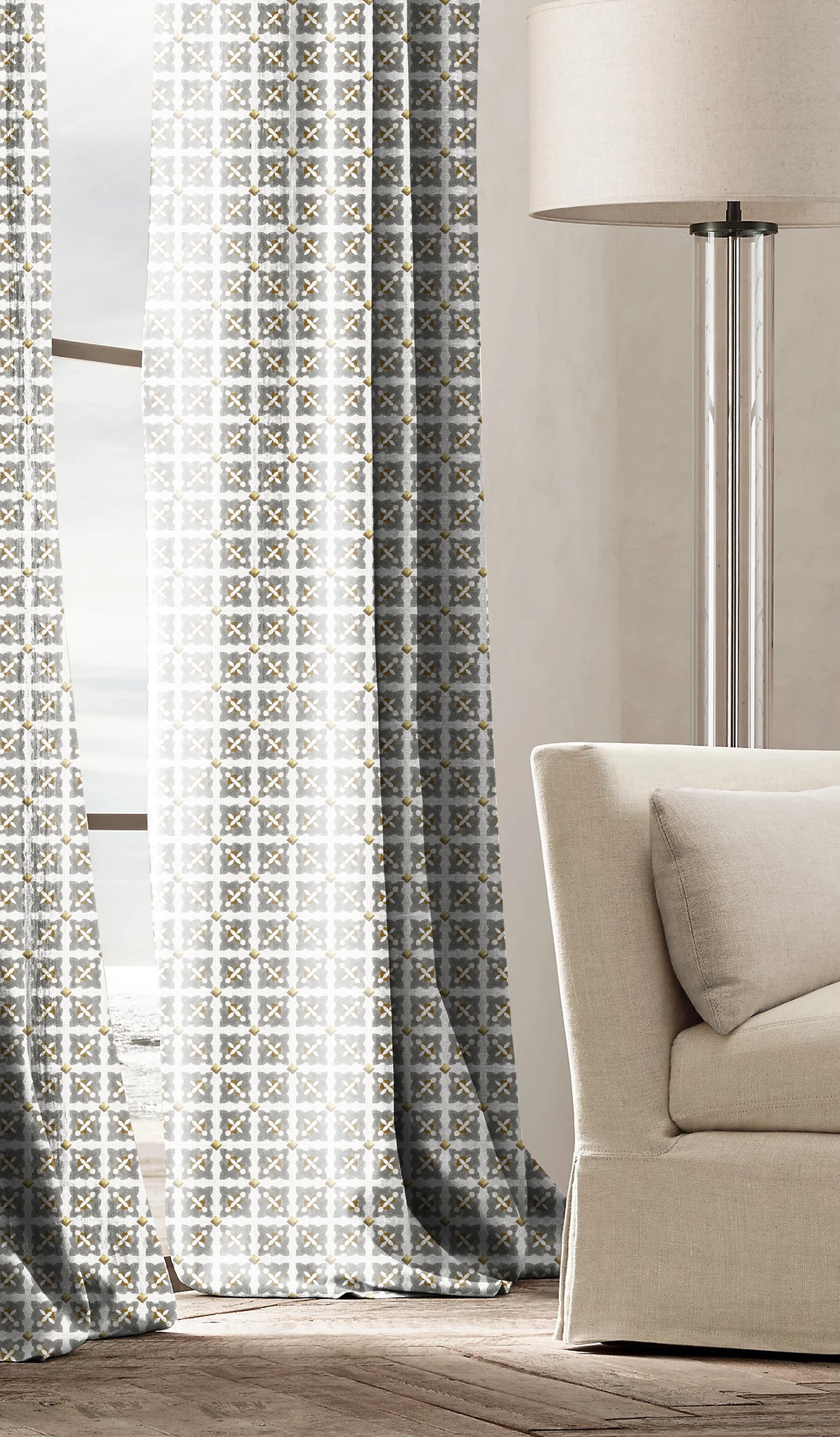 DOHA GOLD ROOM DARKENING PRINTED CURTAIN