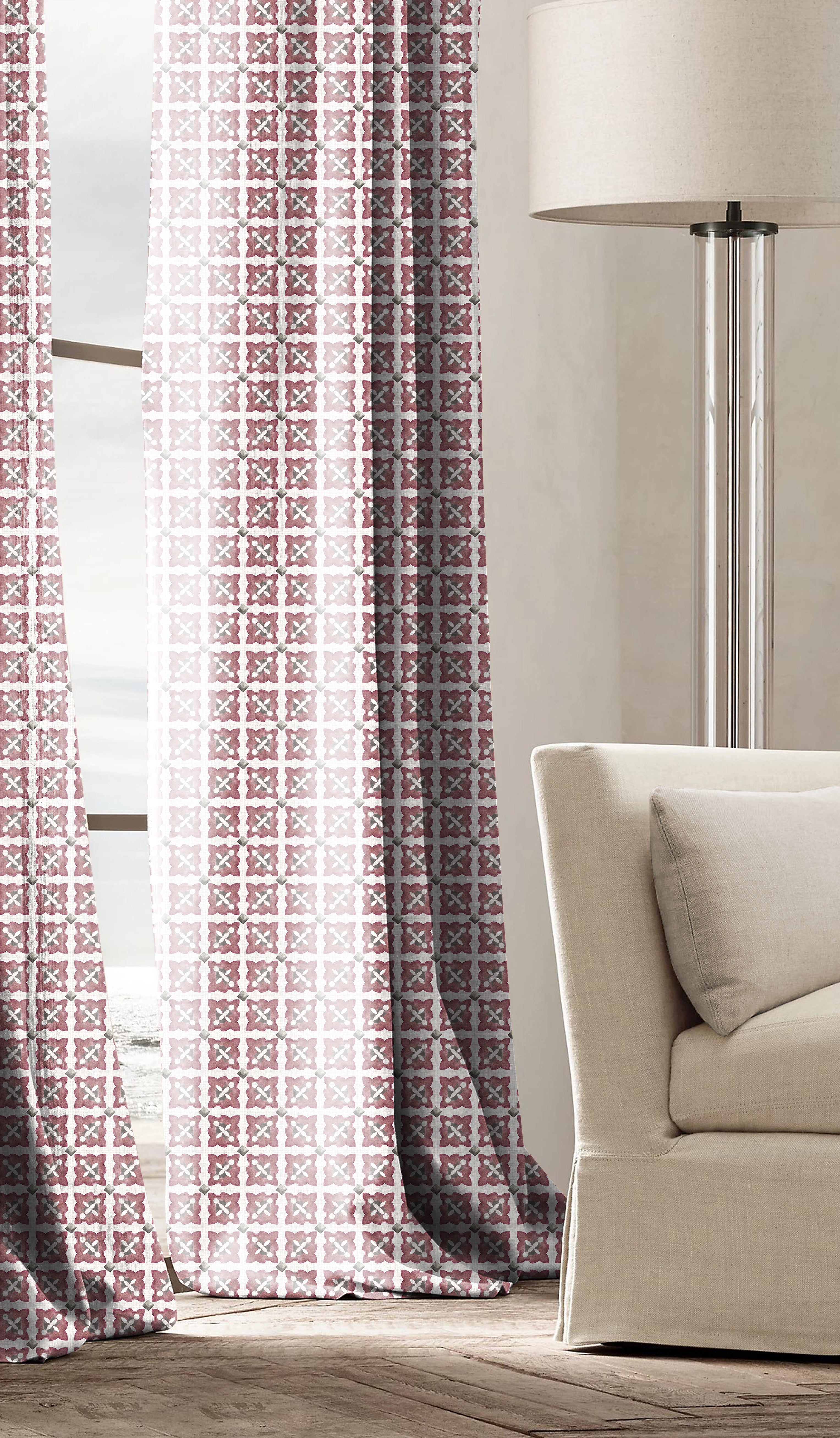 DOHA BABYPINK ROOM DARKENING PRINTED CURTAIN