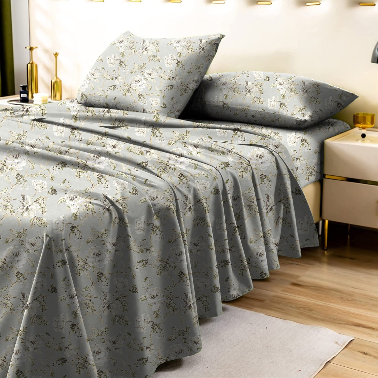 Woodland GREY Bedcover for Double Bed with 2 PillowCovers King Size (104" X 90"