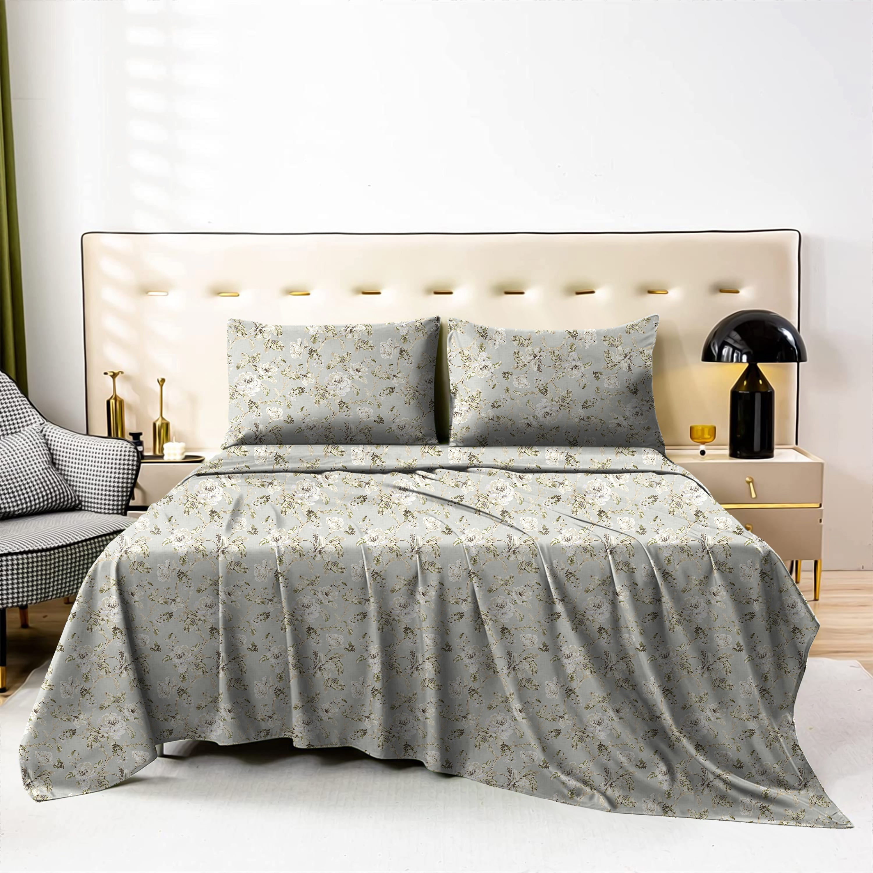 Woodland GREY Bedcover for Double Bed with 2 PillowCovers King Size (104" X 90"