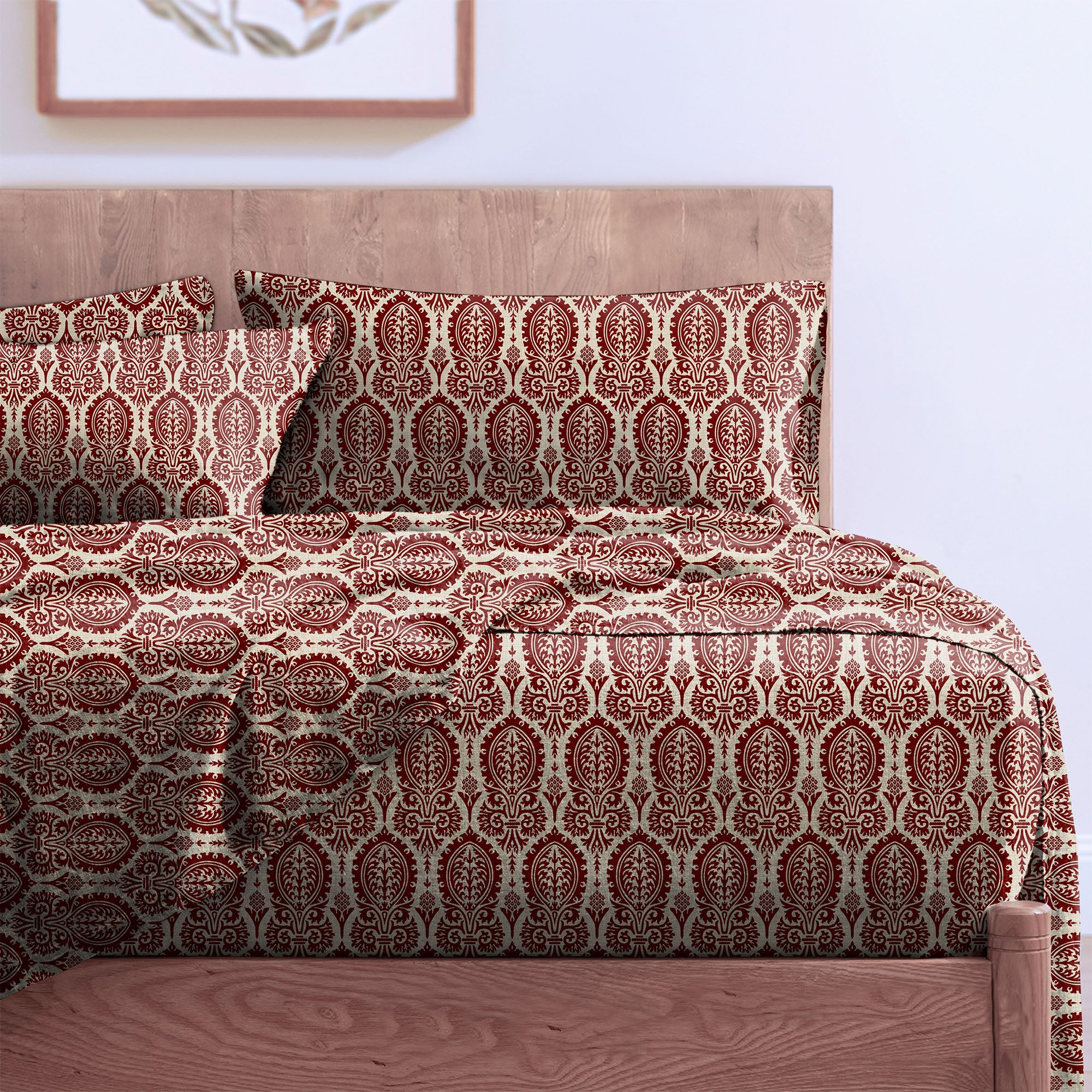 Manchester Maroon Bedcover for Double Bed with 2 Pillow Covers King Size (104" X 90")