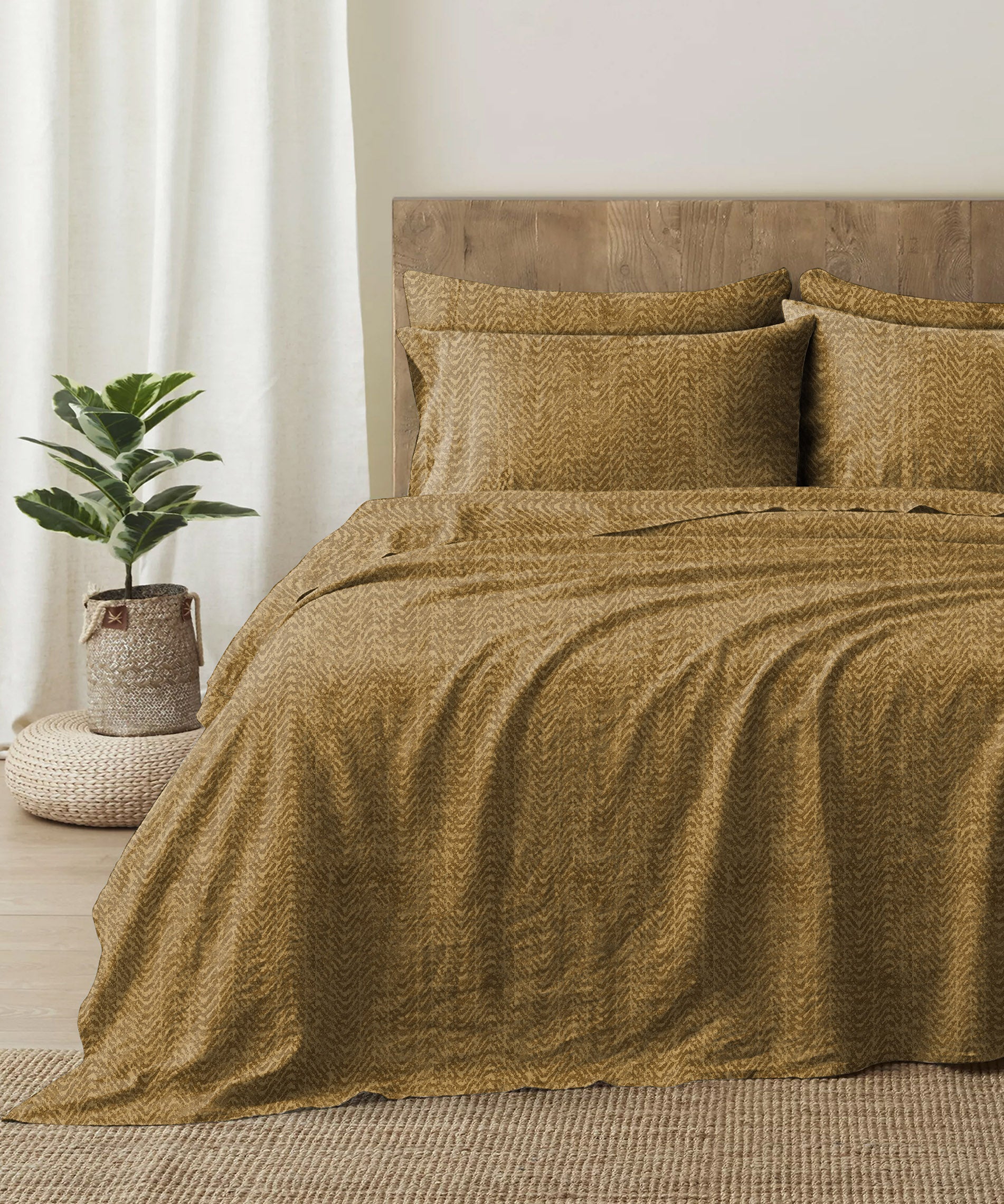 Casableu Microfiber Turin Mustard Bedcover for Double Bed with 2 Pillow Covers King Size (104" X 90")