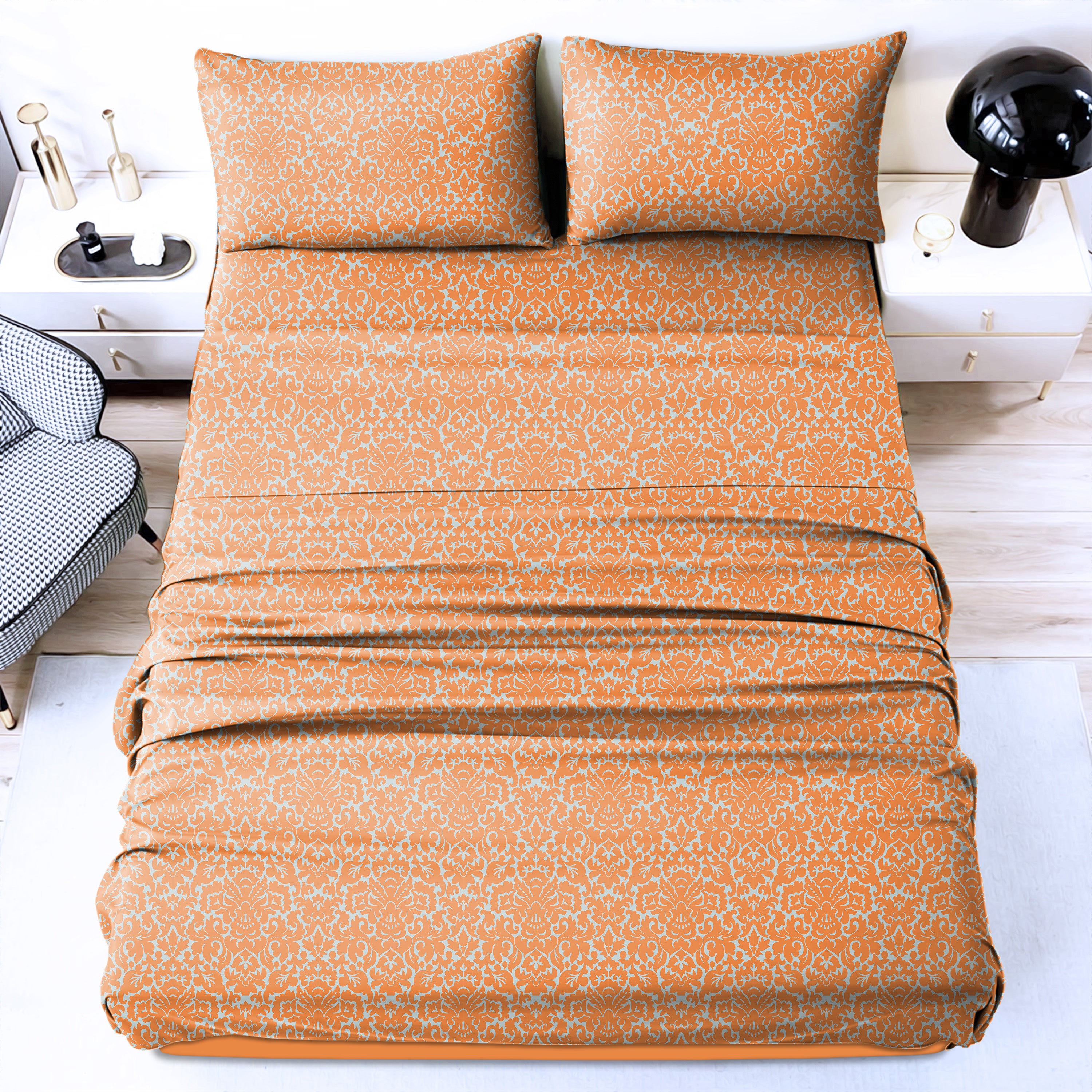 Casableu Microfiber Sydney Orange Bedcover for Double Bed with 2 Pillow Covers King Size (104" X 90")