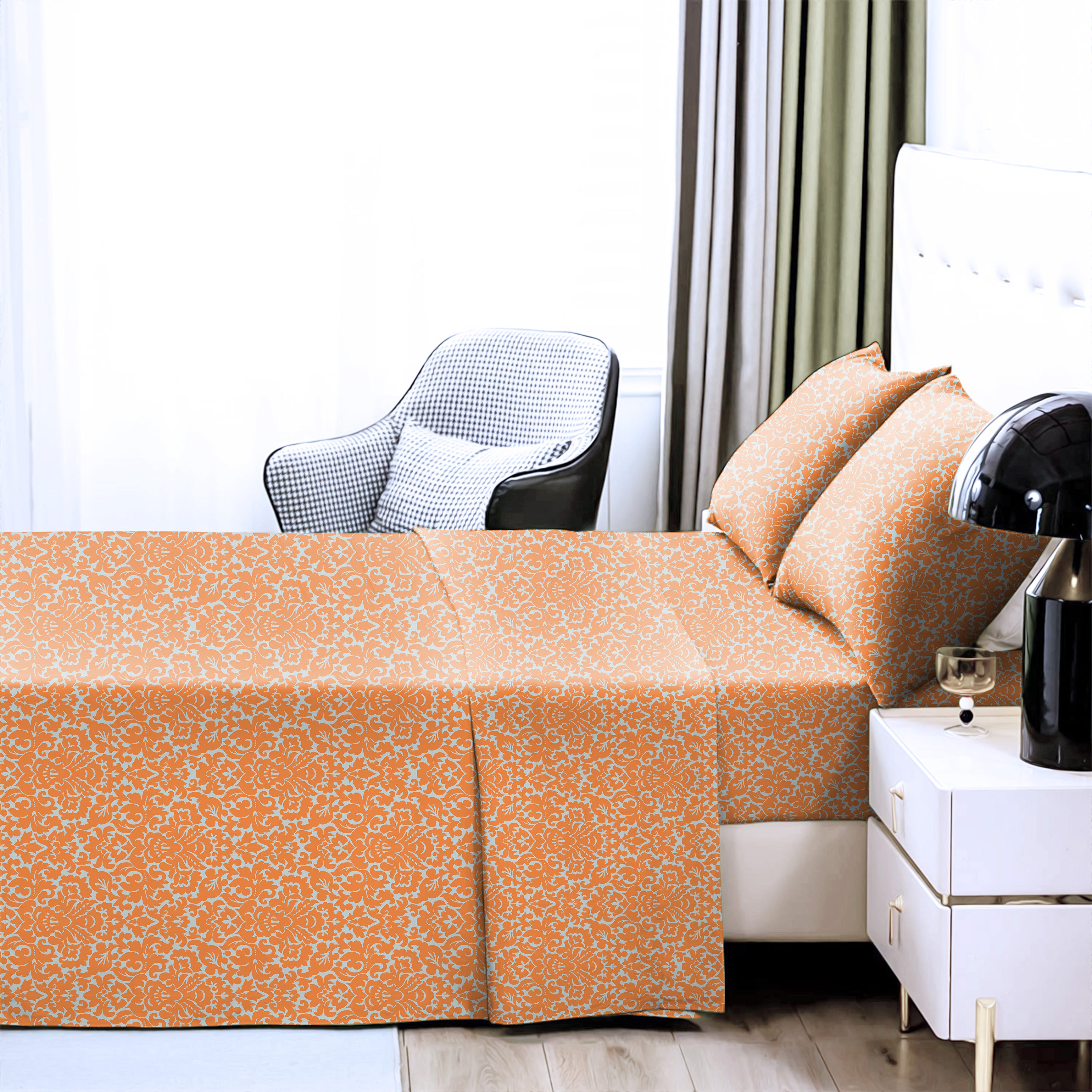 Casableu Microfiber Sydney Orange Bedcover for Double Bed with 2 Pillow Covers King Size (104" X 90")