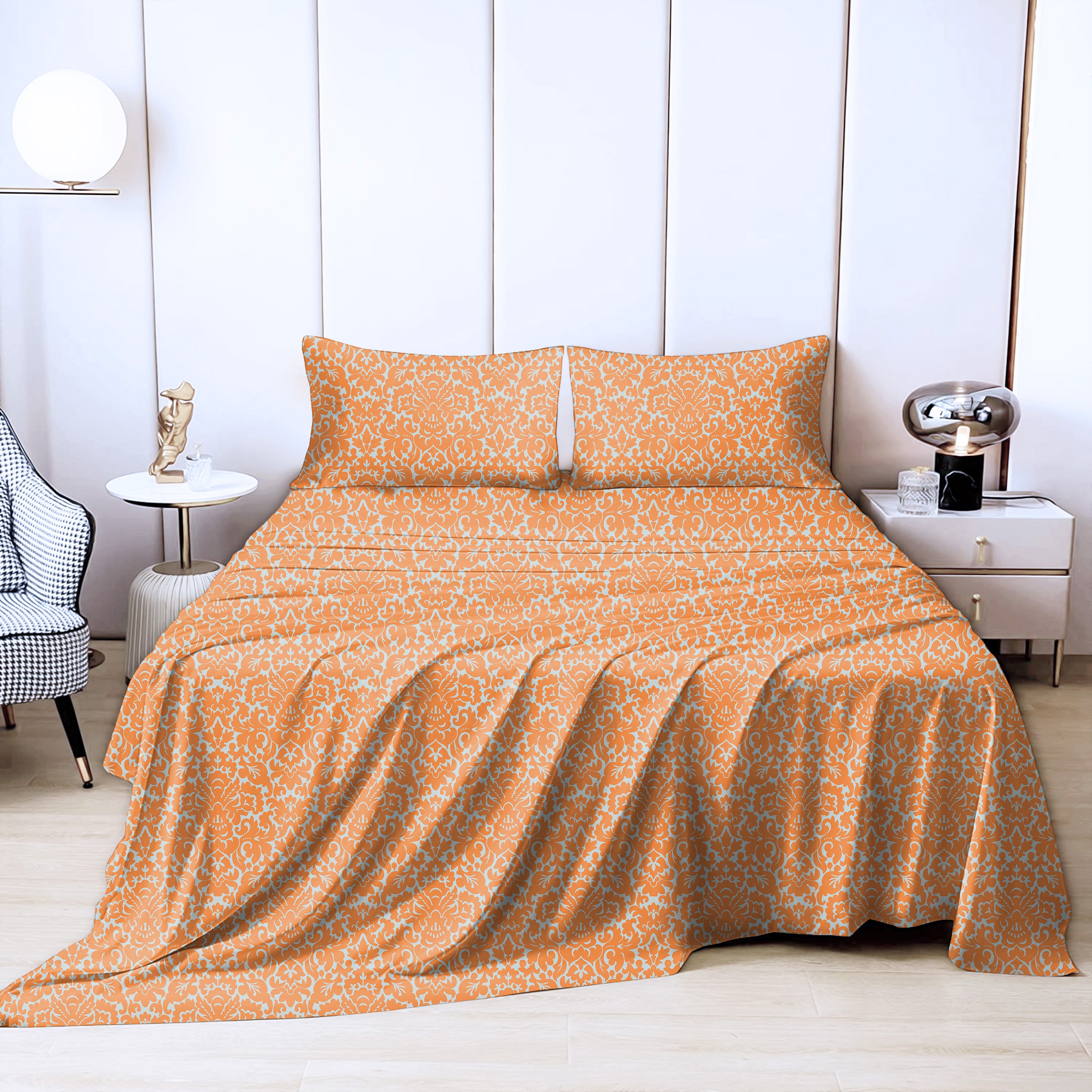 Casableu Microfiber Sydney Orange Bedcover for Double Bed with 2 Pillow Covers King Size (104" X 90")