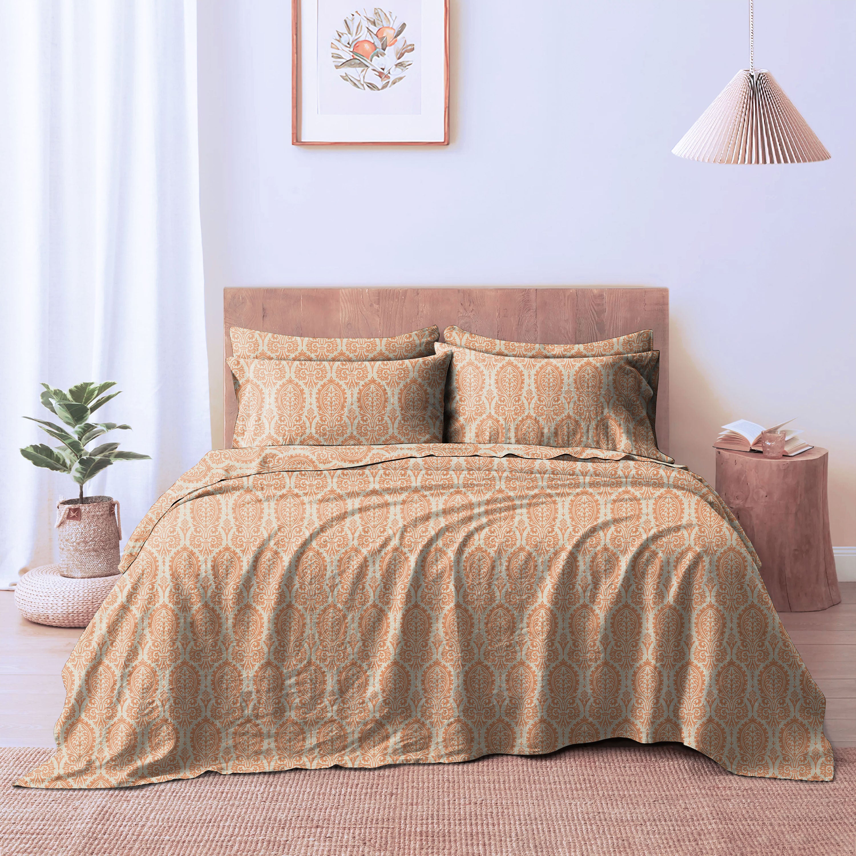Manchester Orange Bedcover for Double Bed with 2 Pillow Covers King Size (104" X 90")