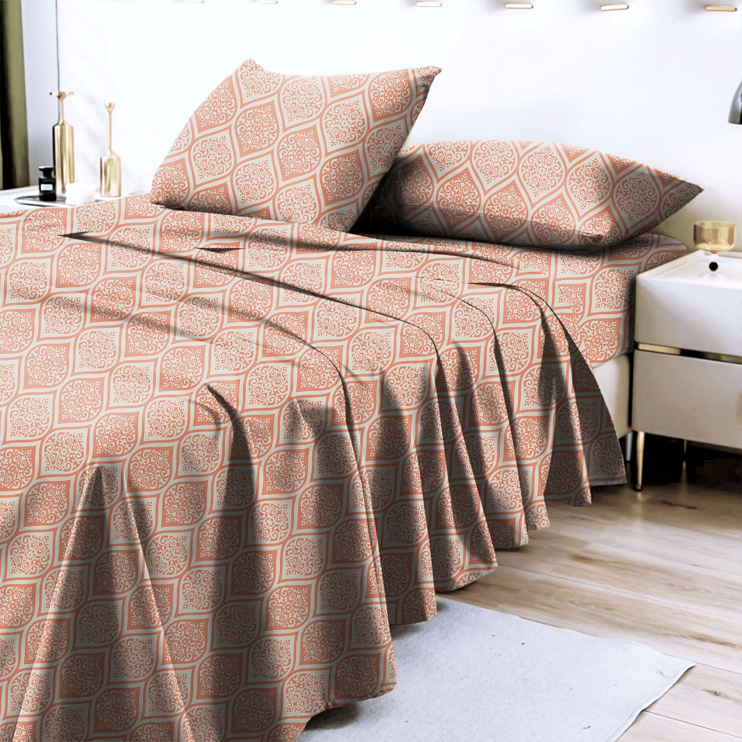 Manhattan Pale Copper Bedcover for Double Bed with 2 Pillow Covers King Size (104" X 90")