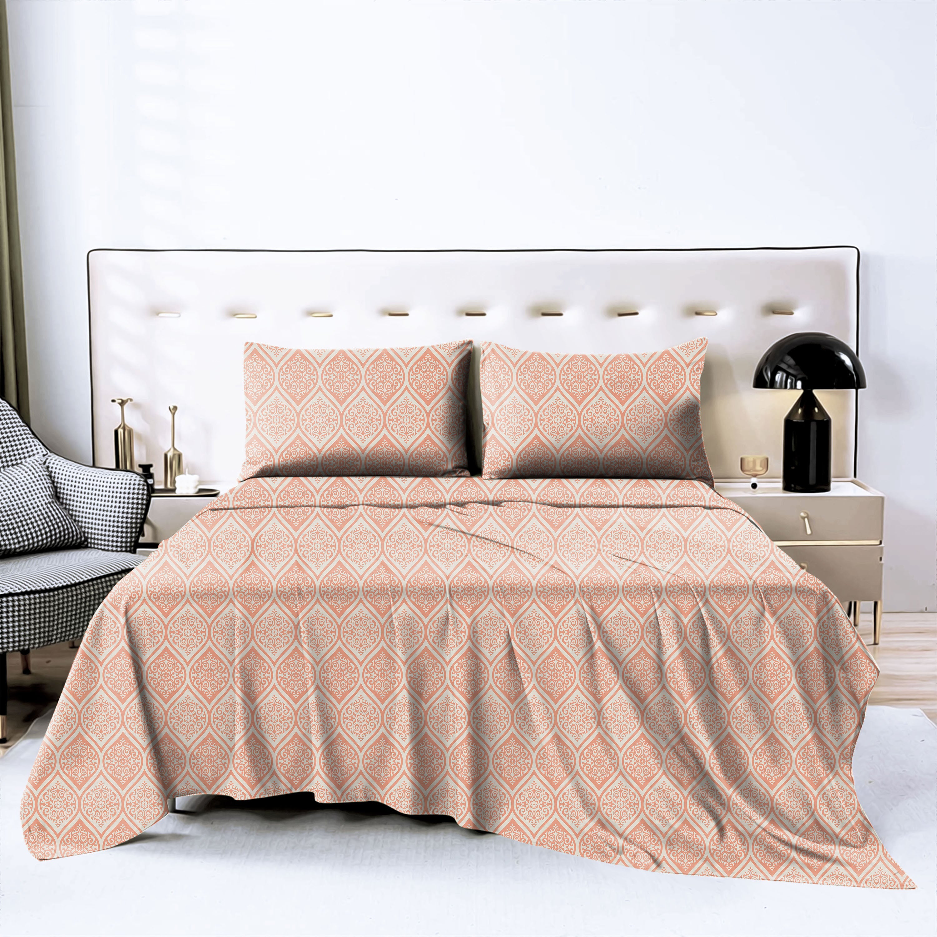 Manhattan Pale Copper Bedcover for Double Bed with 2 Pillow Covers King Size (104" X 90")