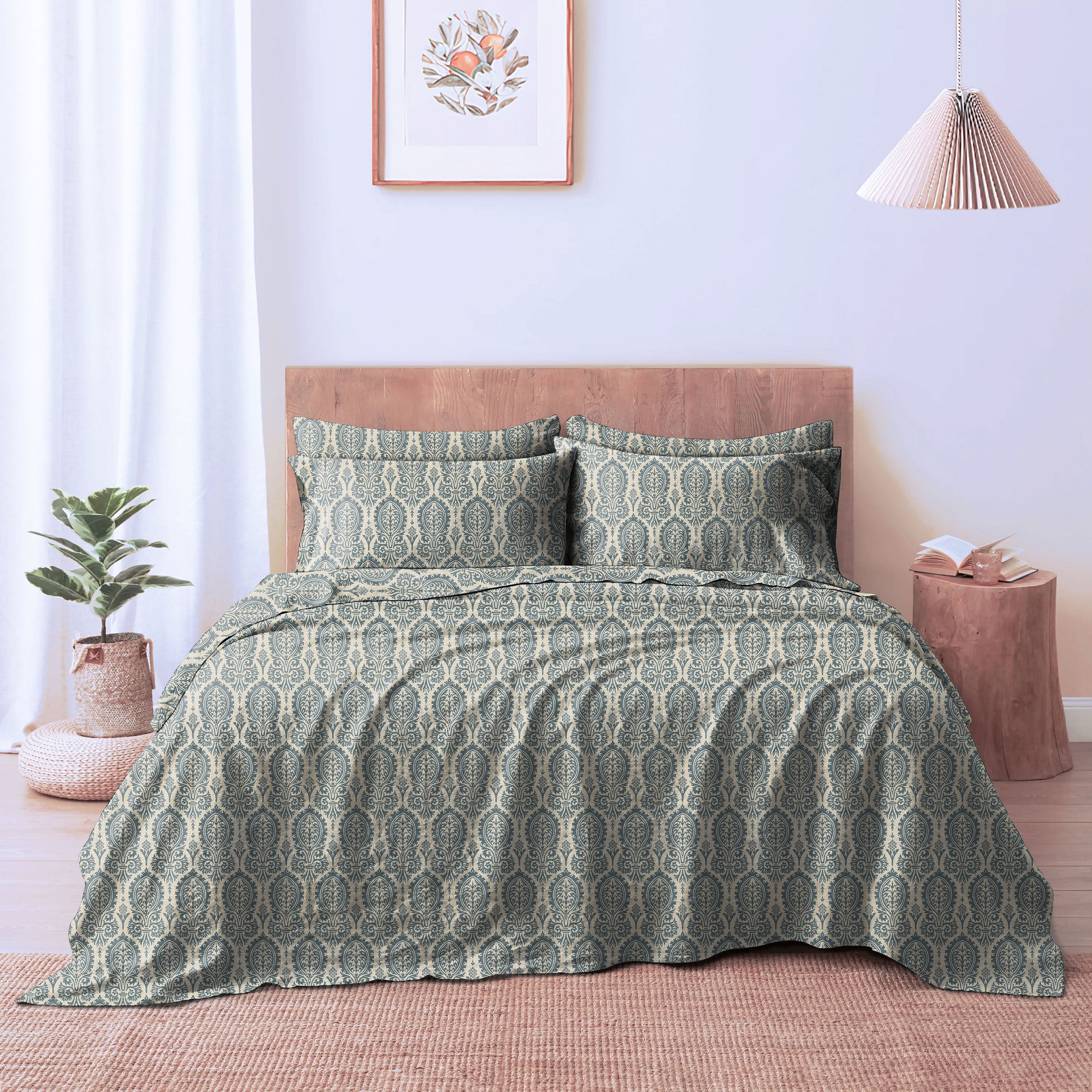 Manchester Pale Sky Bedcover for Double Bed with 2 Pillow Covers King Size (104" X 90")