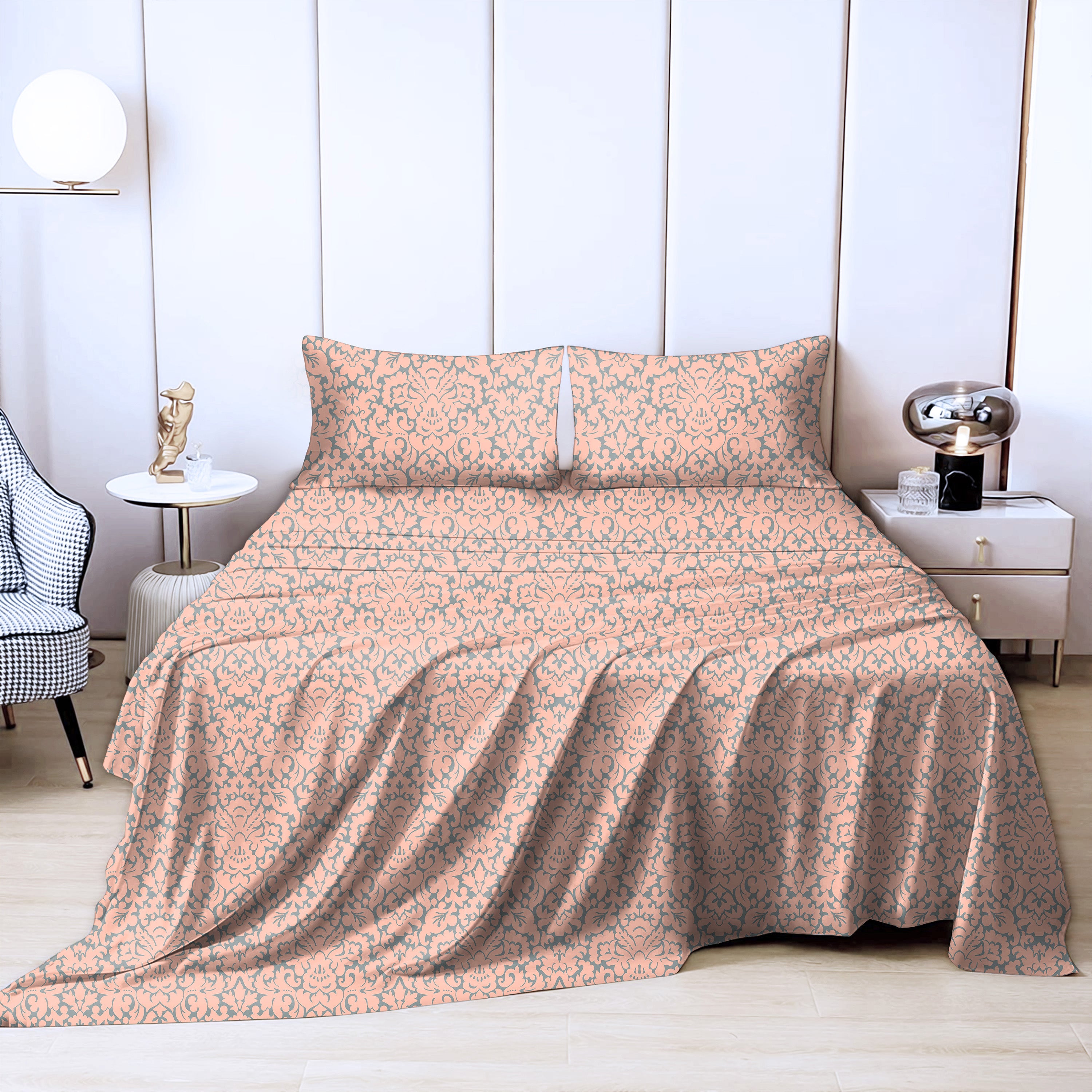 Casableu Microfiber Sydney Peach Bedcover for Double Bed with 2 Pillow Covers King Size (104" X 90")