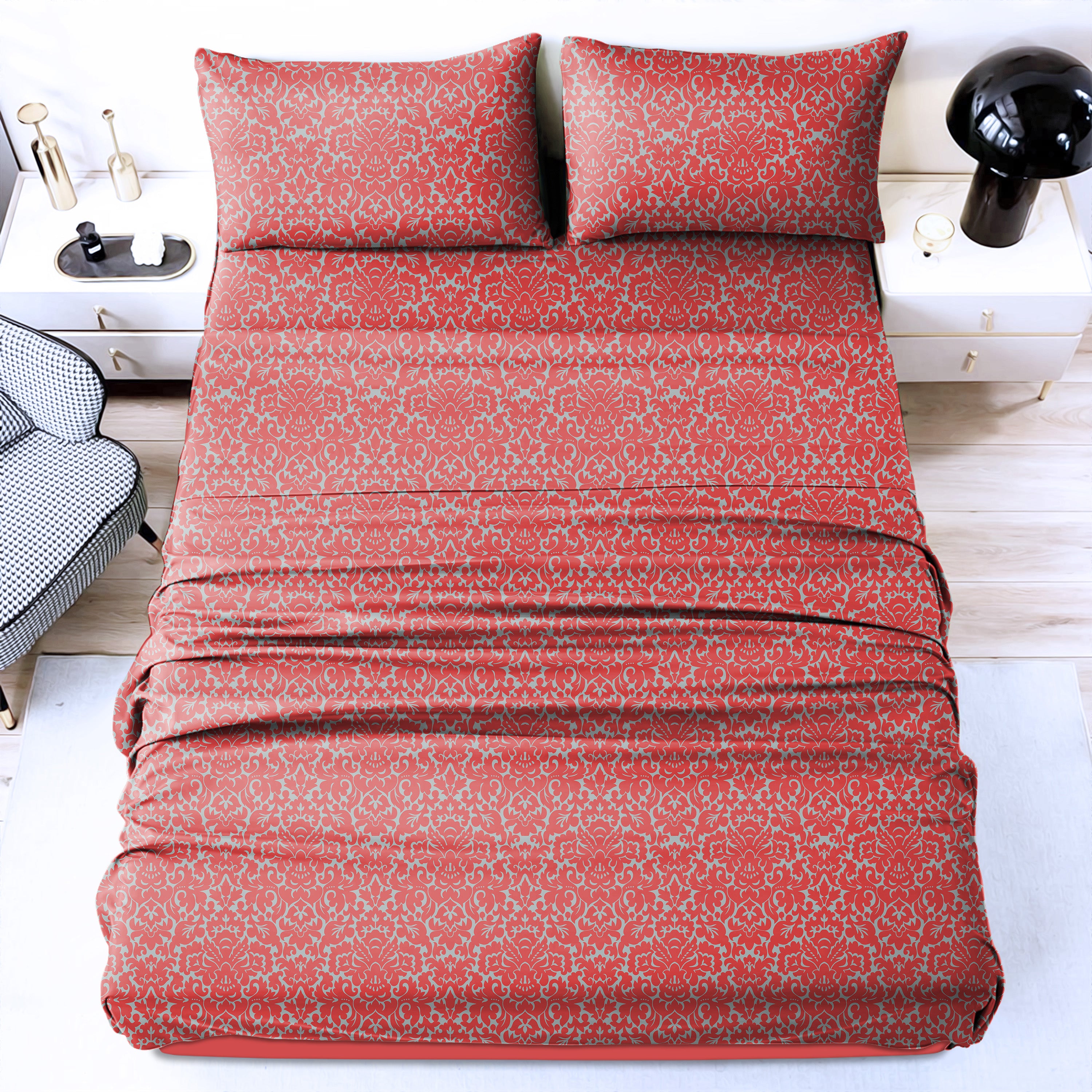 Casableu Microfiber Sydney Persian Red Bedcover for Double Bed with 2 Pillow Covers King Size (104" X 90")