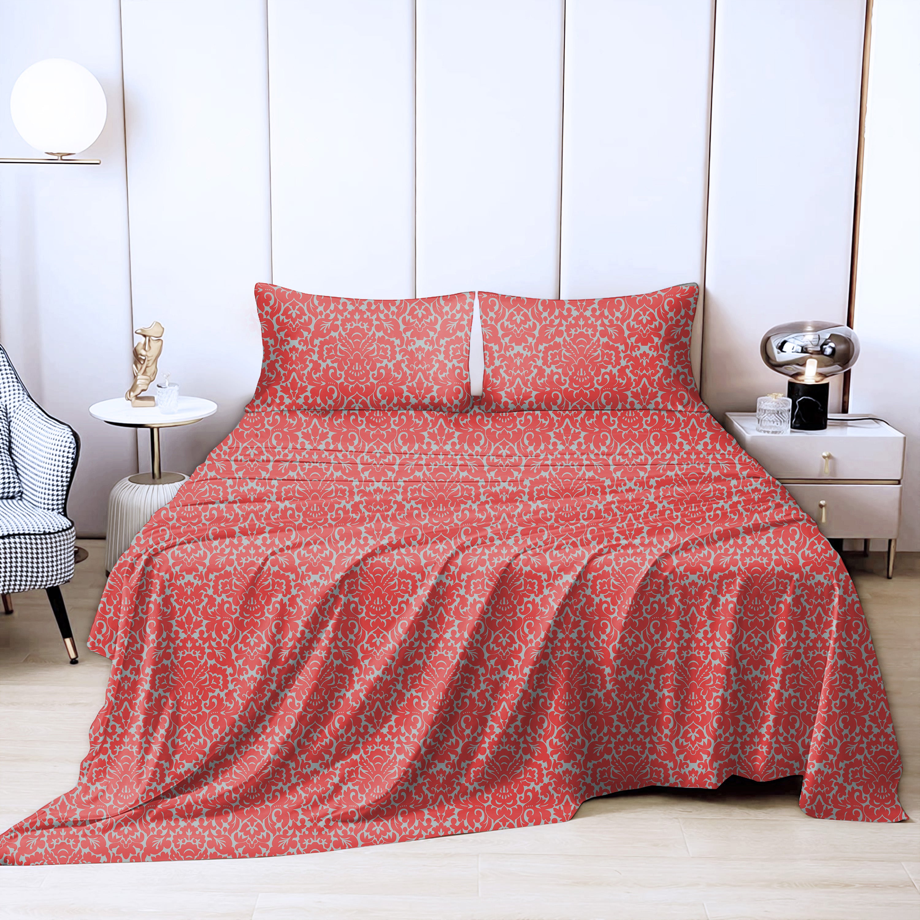 Casableu Microfiber Sydney Persian Red Bedcover for Double Bed with 2 Pillow Covers King Size (104" X 90")