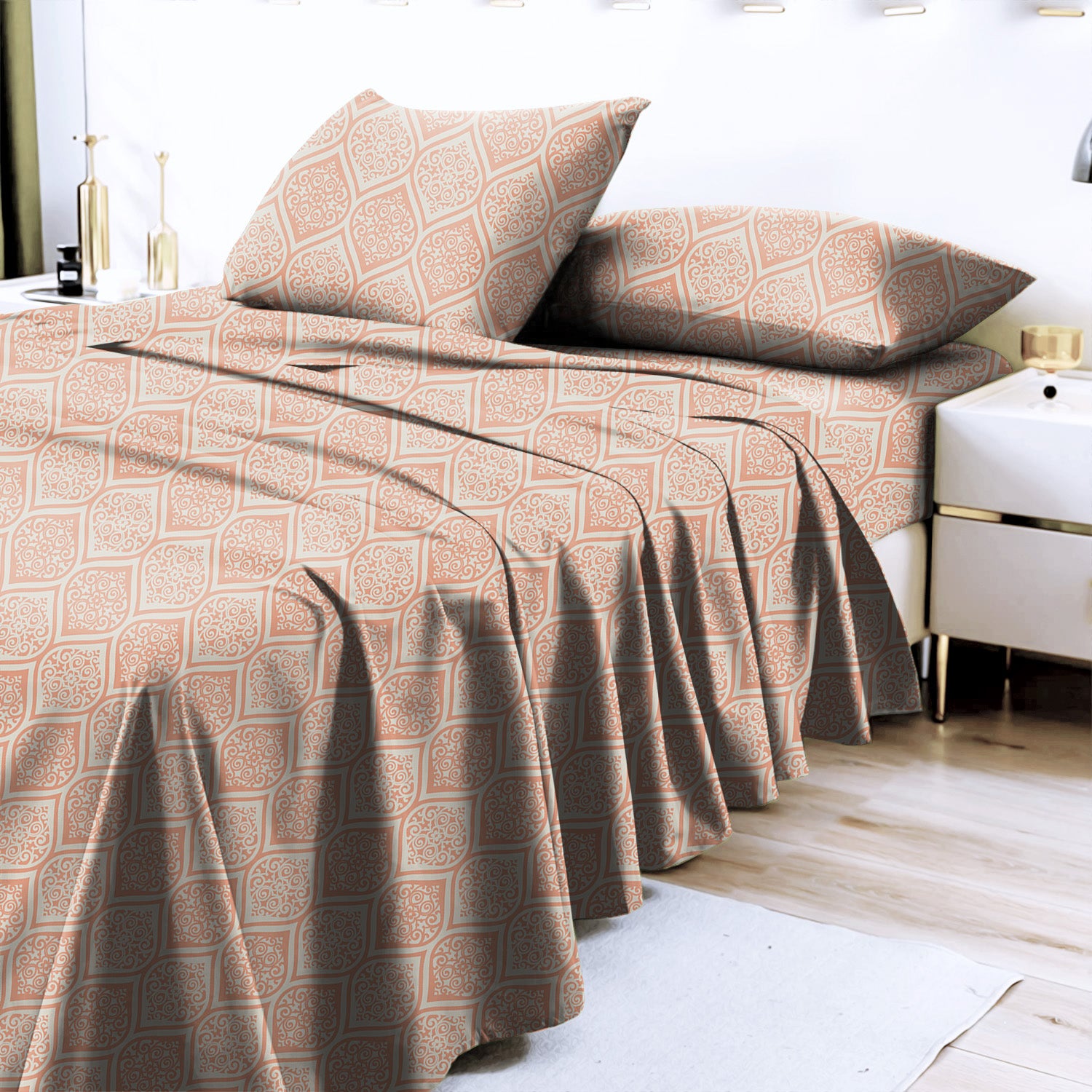 Manhattan Pinkish Tan Bedcover for Double Bed with 2 Pillow Covers King Size (104" X 90")