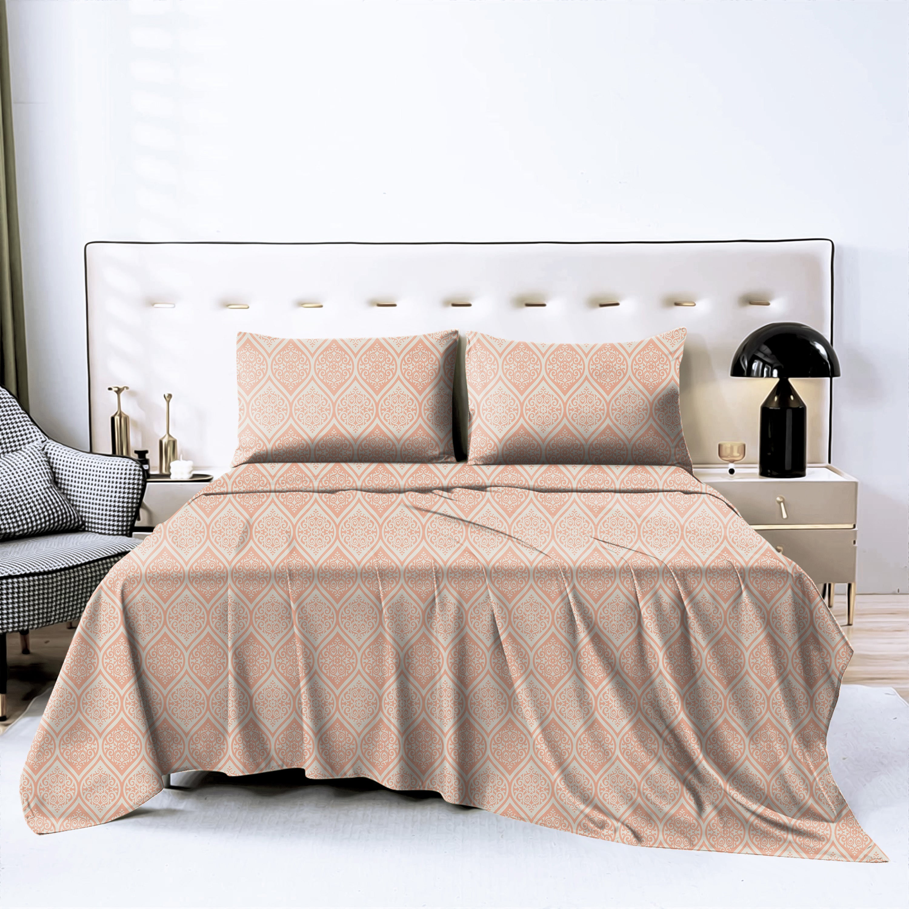 Manhattan Pinkish Tan Bedcover for Double Bed with 2 Pillow Covers King Size (104" X 90")