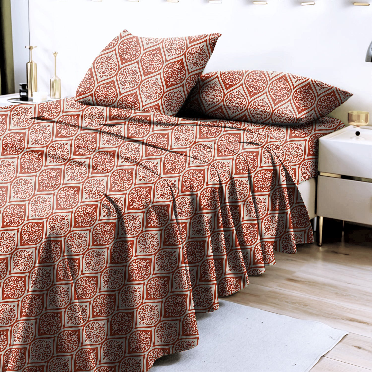 Manhattan Rusty Red Bedcover for Double Bed with 2 Pillow Covers King Size (104" X 90")