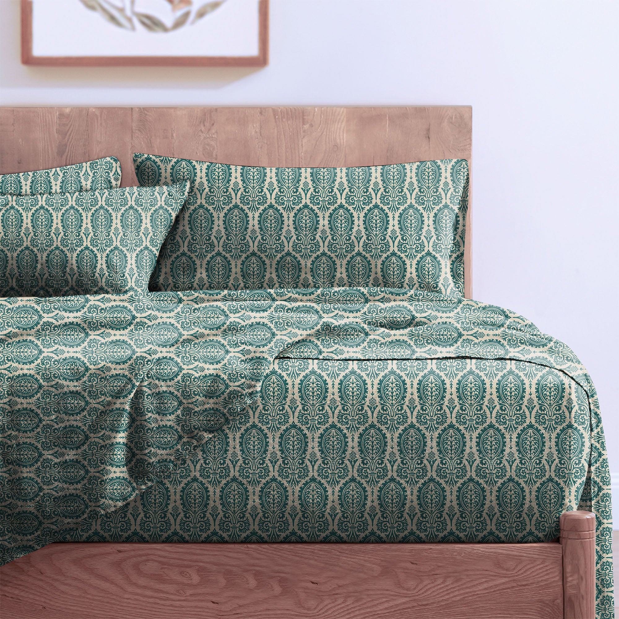 Manchester Teal Bedcover for Double Bed with 2 Pillow Covers King Size (104" X 90")