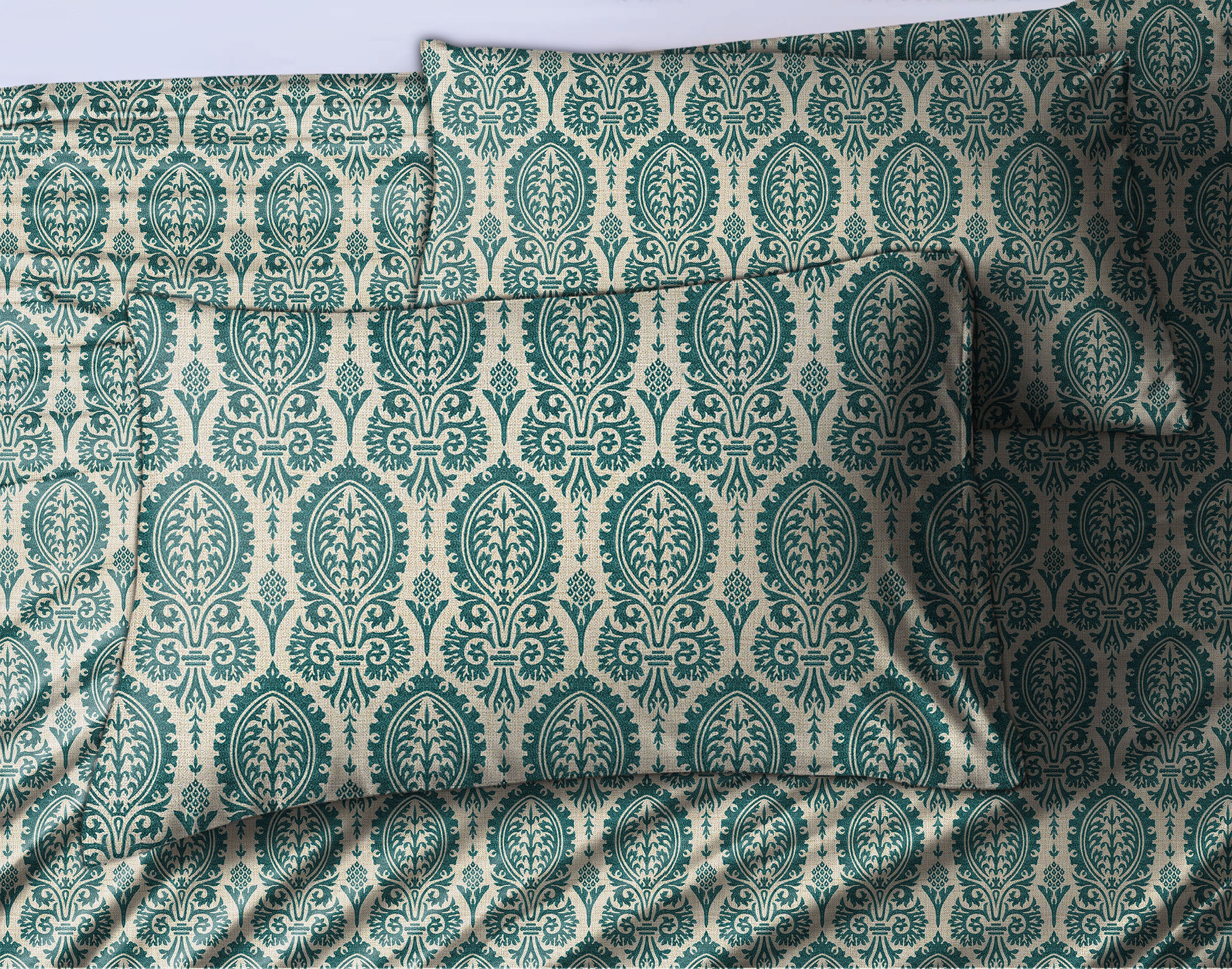 Manchester Teal Bedcover for Double Bed with 2 Pillow Covers King Size (104" X 90")