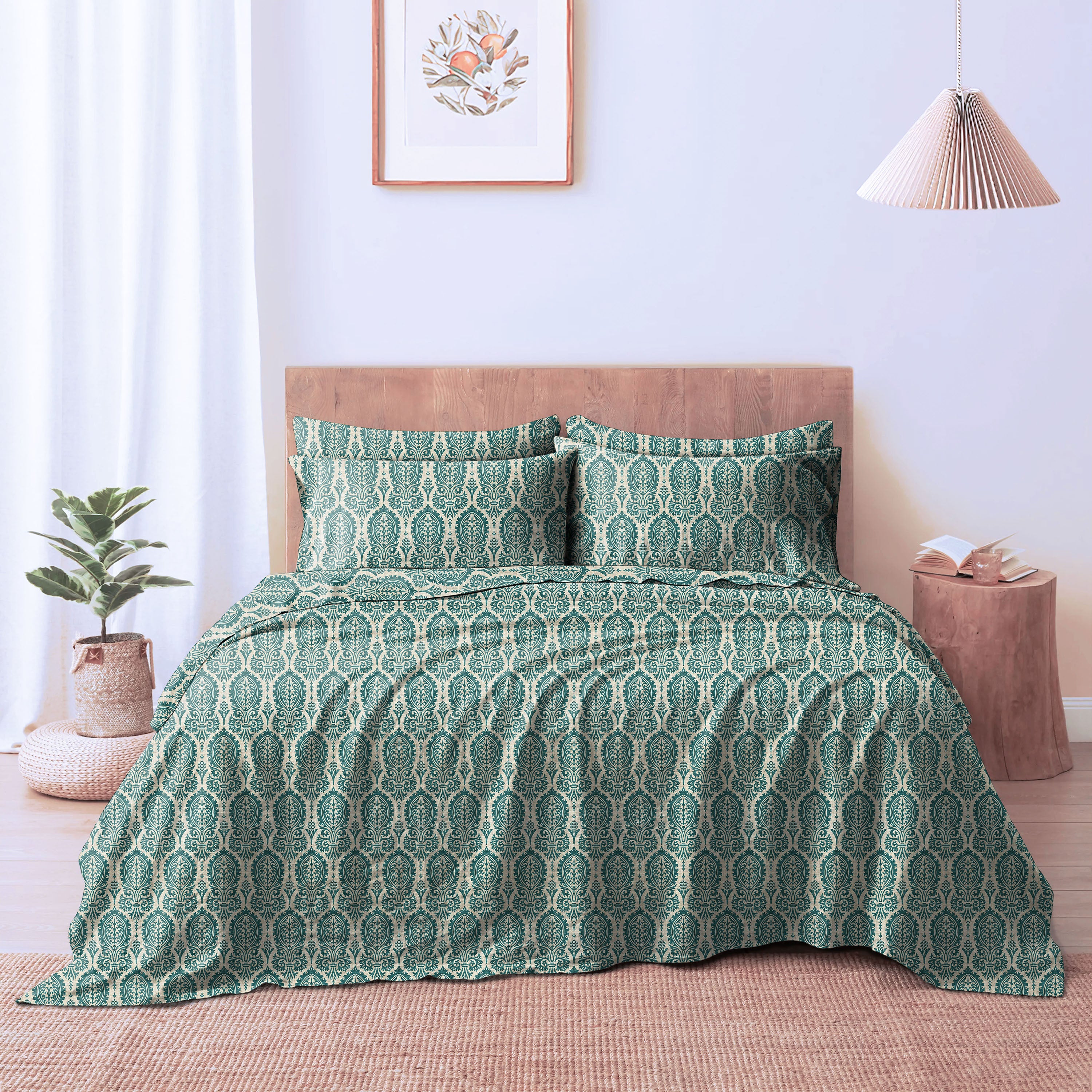 Manchester Teal Bedcover for Double Bed with 2 Pillow Covers King Size (104" X 90")