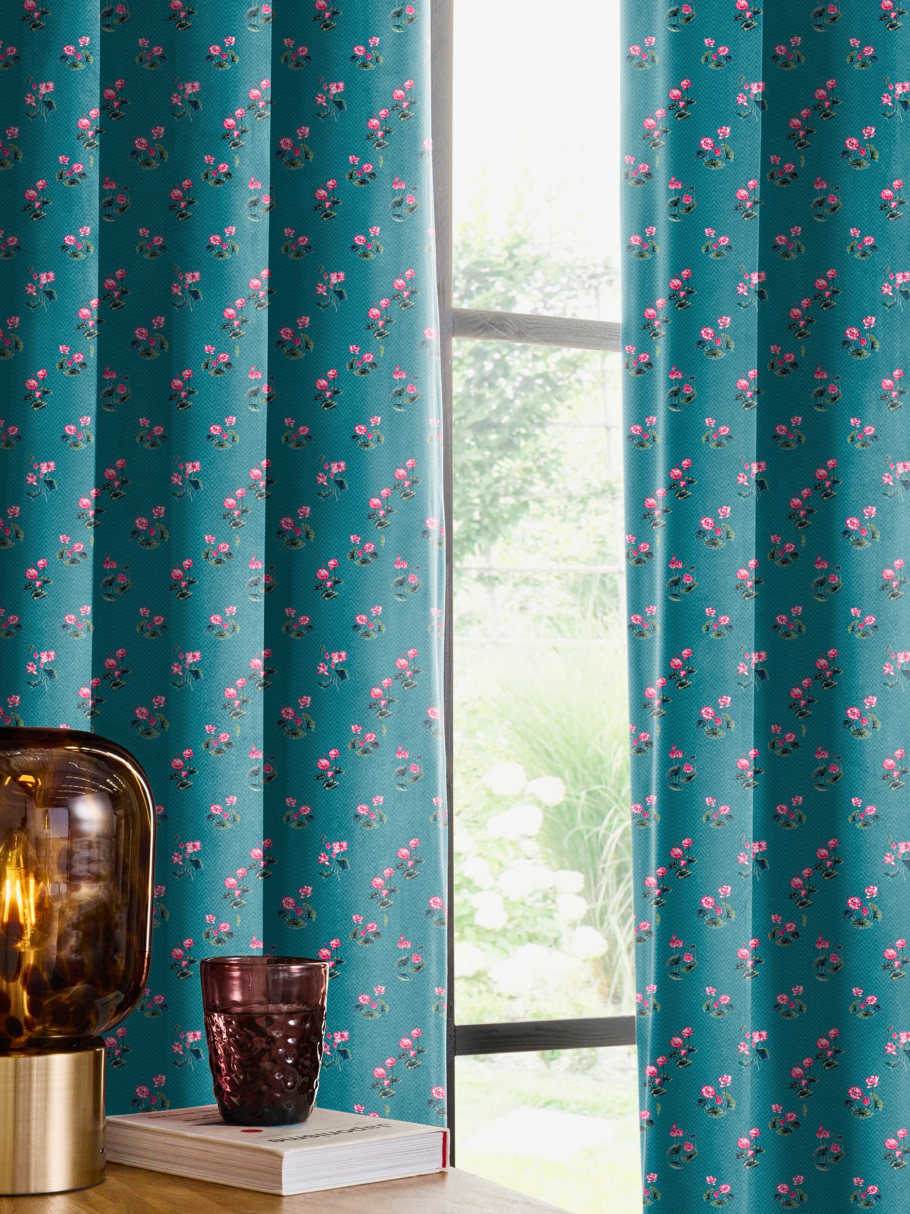 CLARA TEAL ROOM DARKENING PRINTED CURTAIN