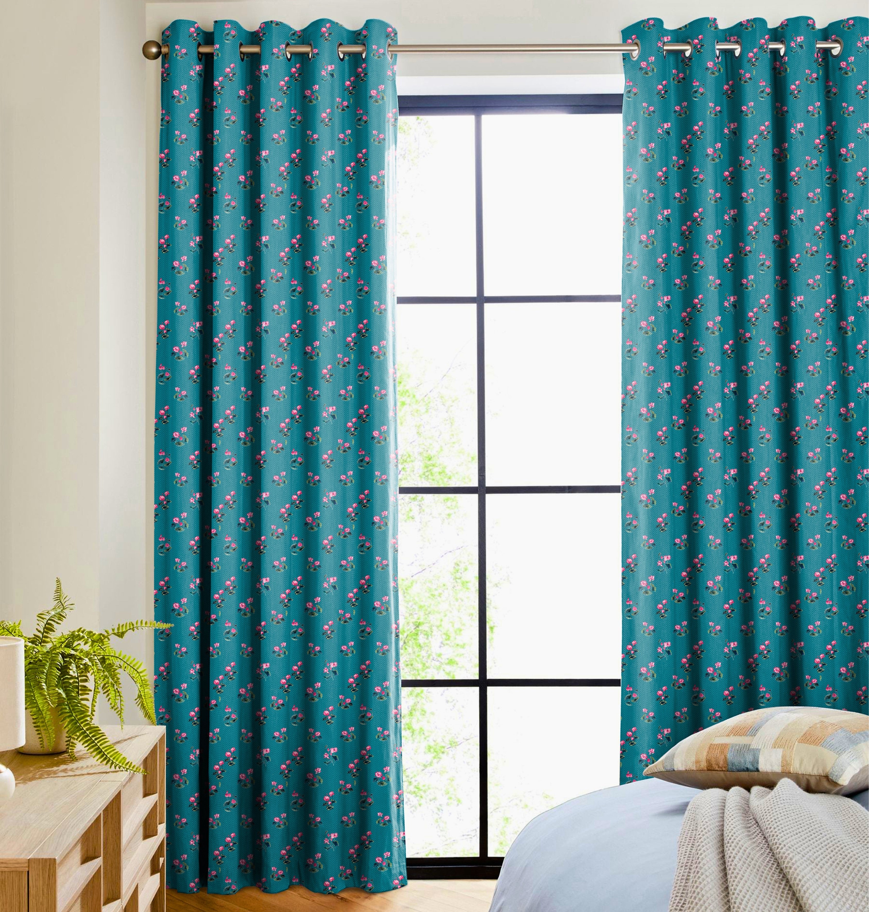 CLARA TEAL ROOM DARKENING PRINTED CURTAIN