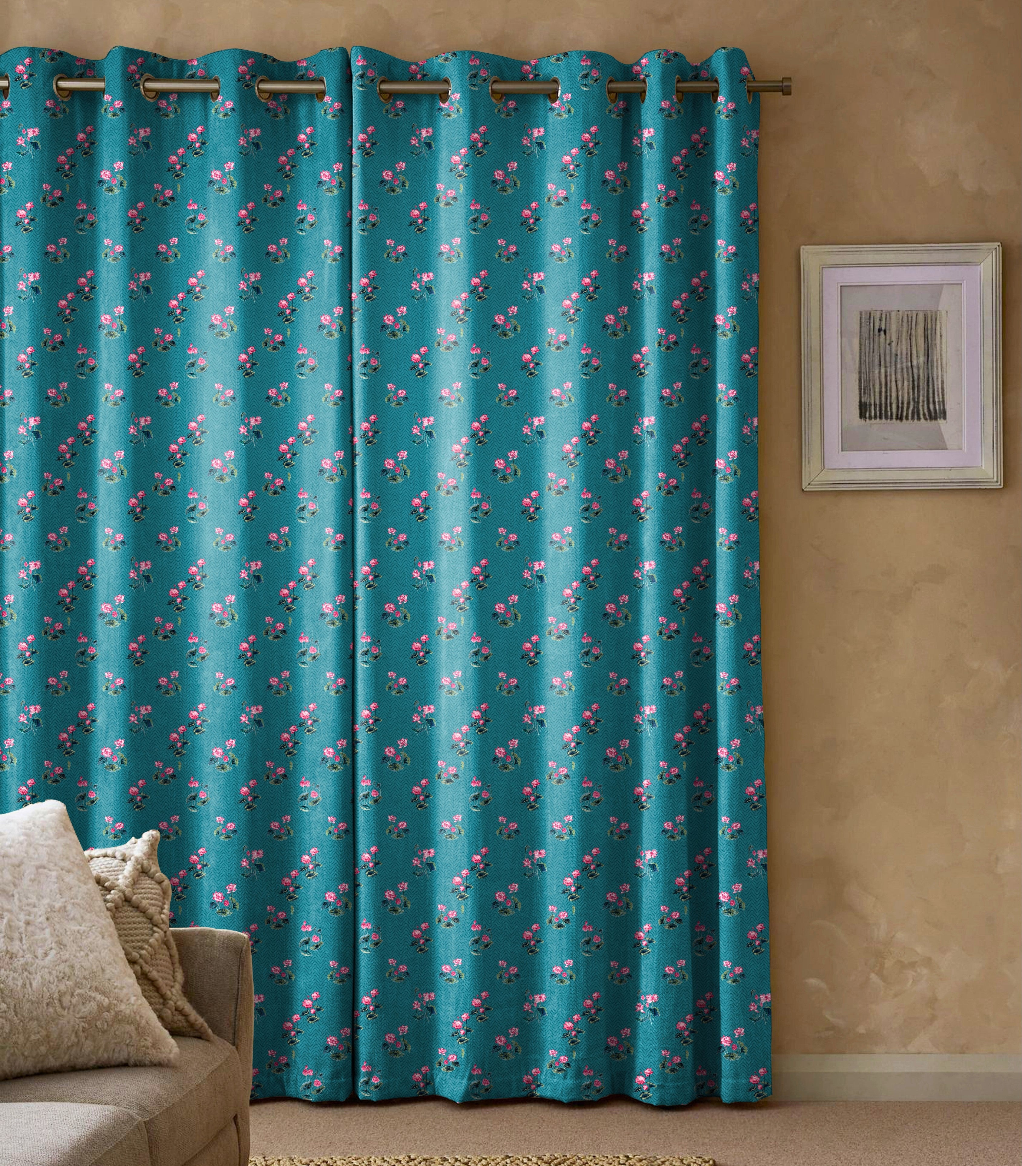 CLARA TEAL ROOM DARKENING PRINTED CURTAIN