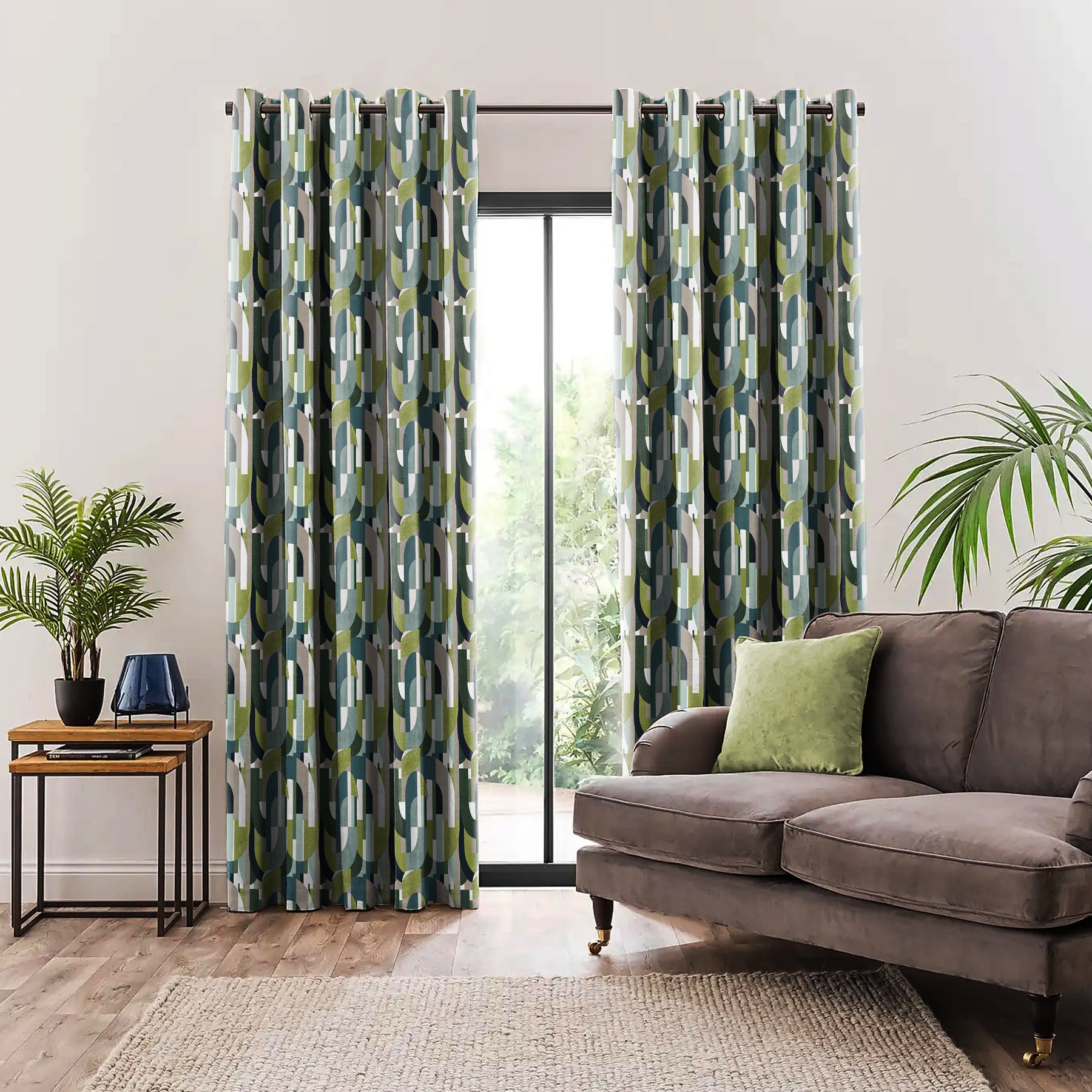 ILLUSION CURVES BLACKOUT CURTAIN TEAL/OLIVE