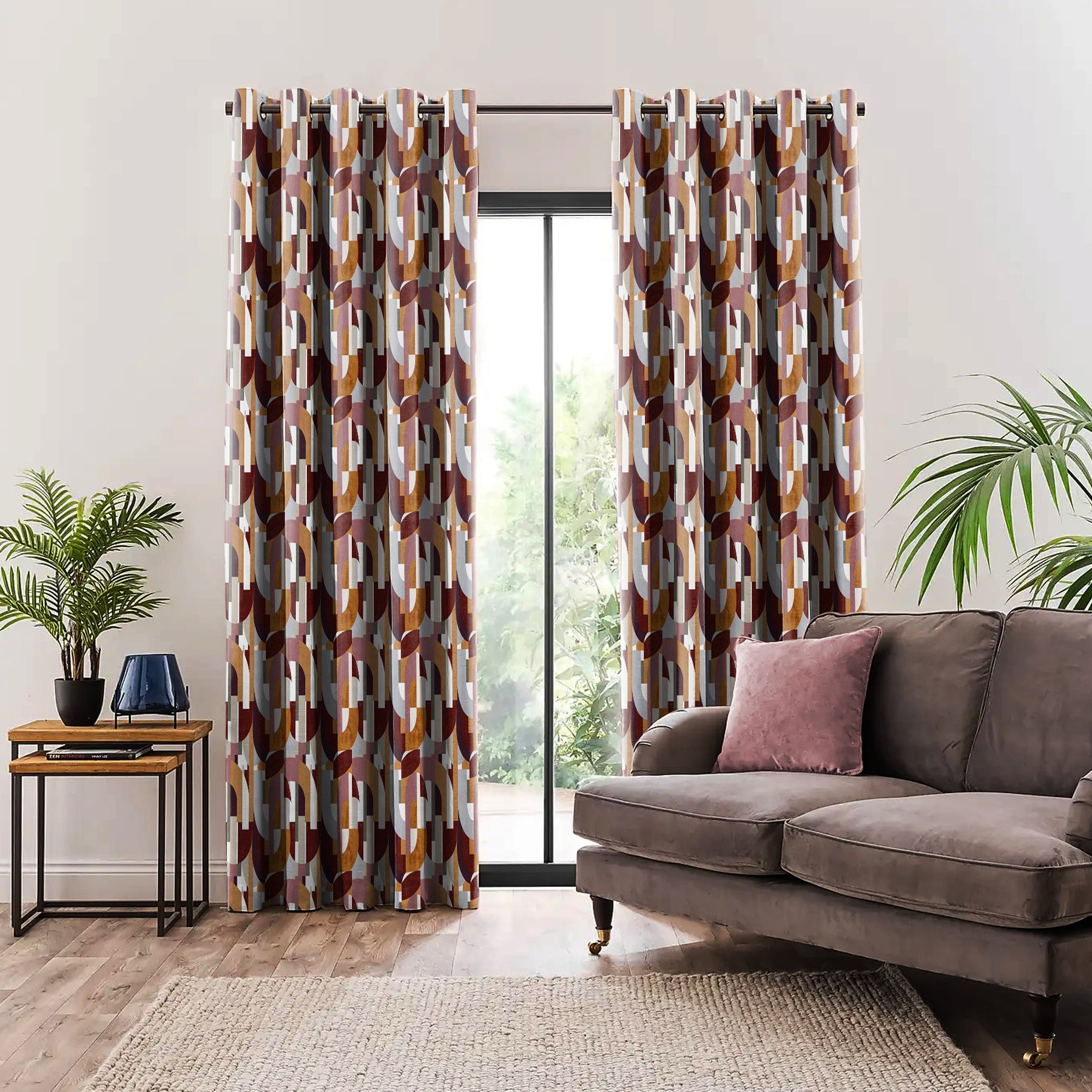 ILLUSION CURVES BLACKOUT CURTAIN CAMEL/PINK