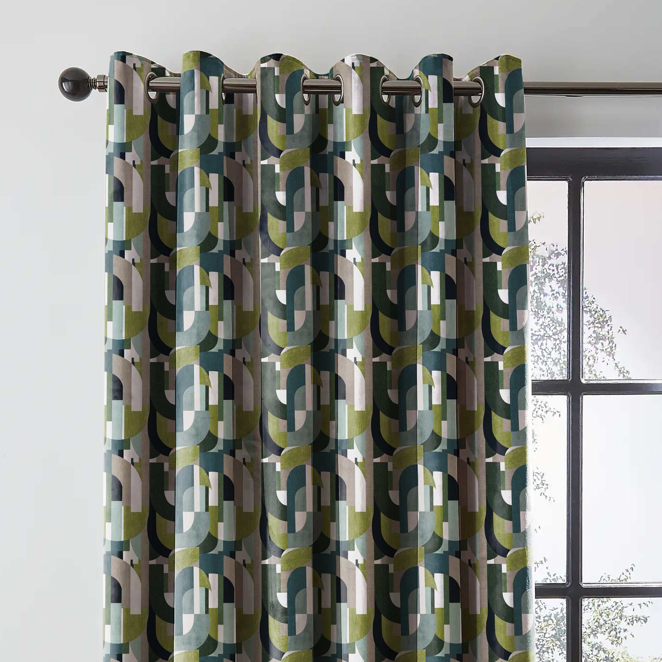 ILLUSION CURVES BLACKOUT CURTAIN TEAL/OLIVE